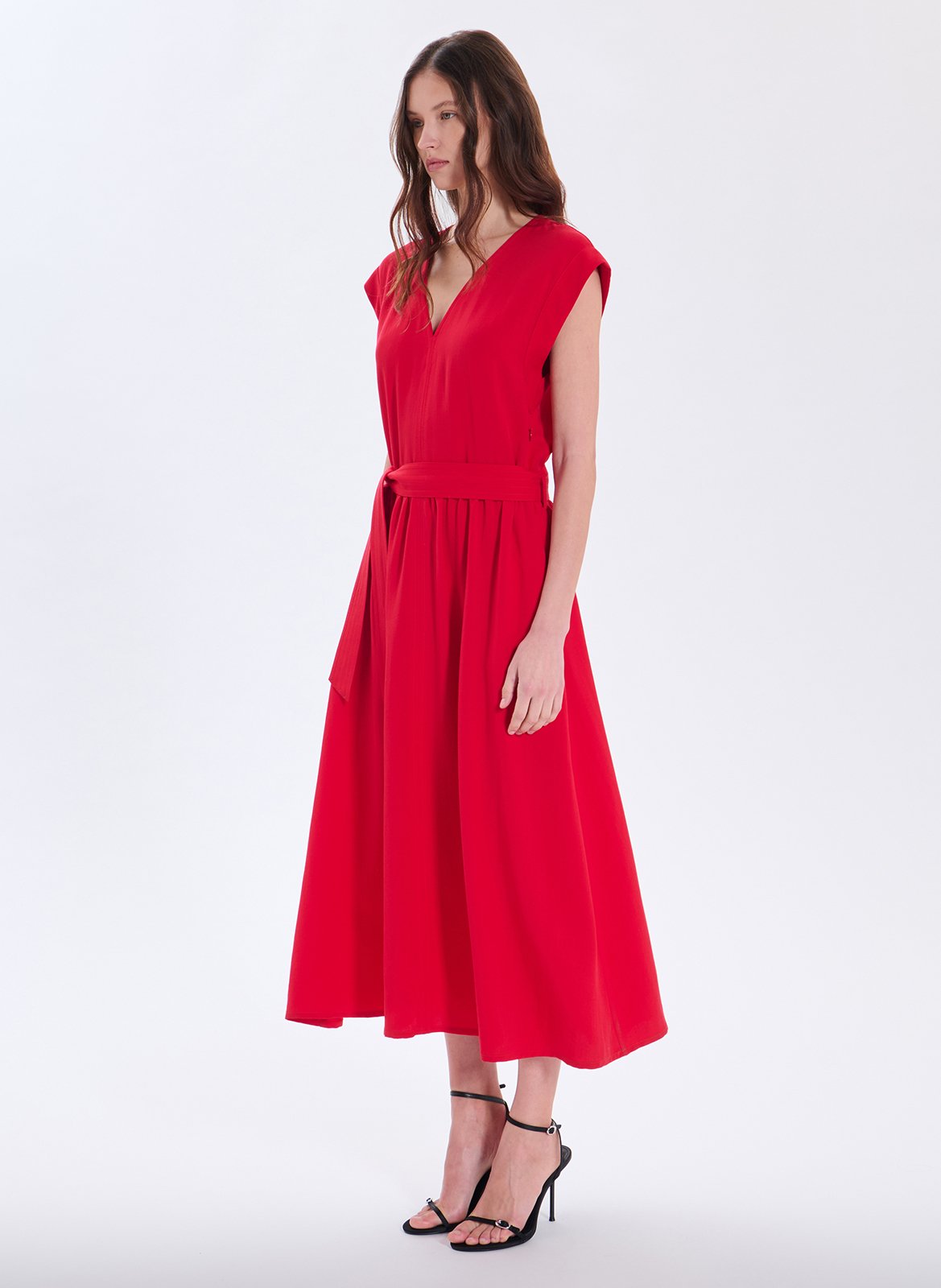 Long loose-fit V-neck dress ZAPA Red