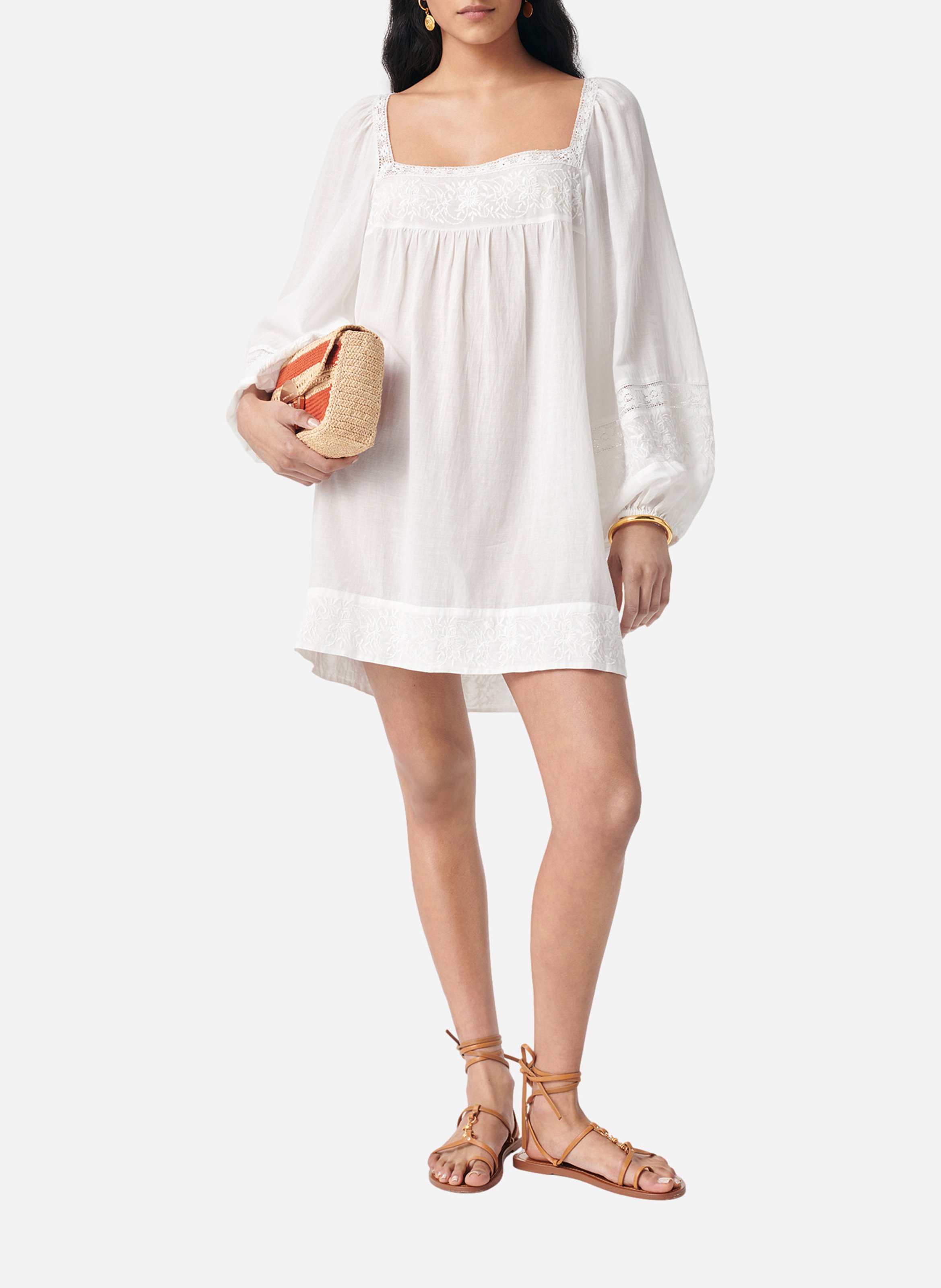 Robe courte col carré en coton mélangé VANESSA BRUNO Blanc