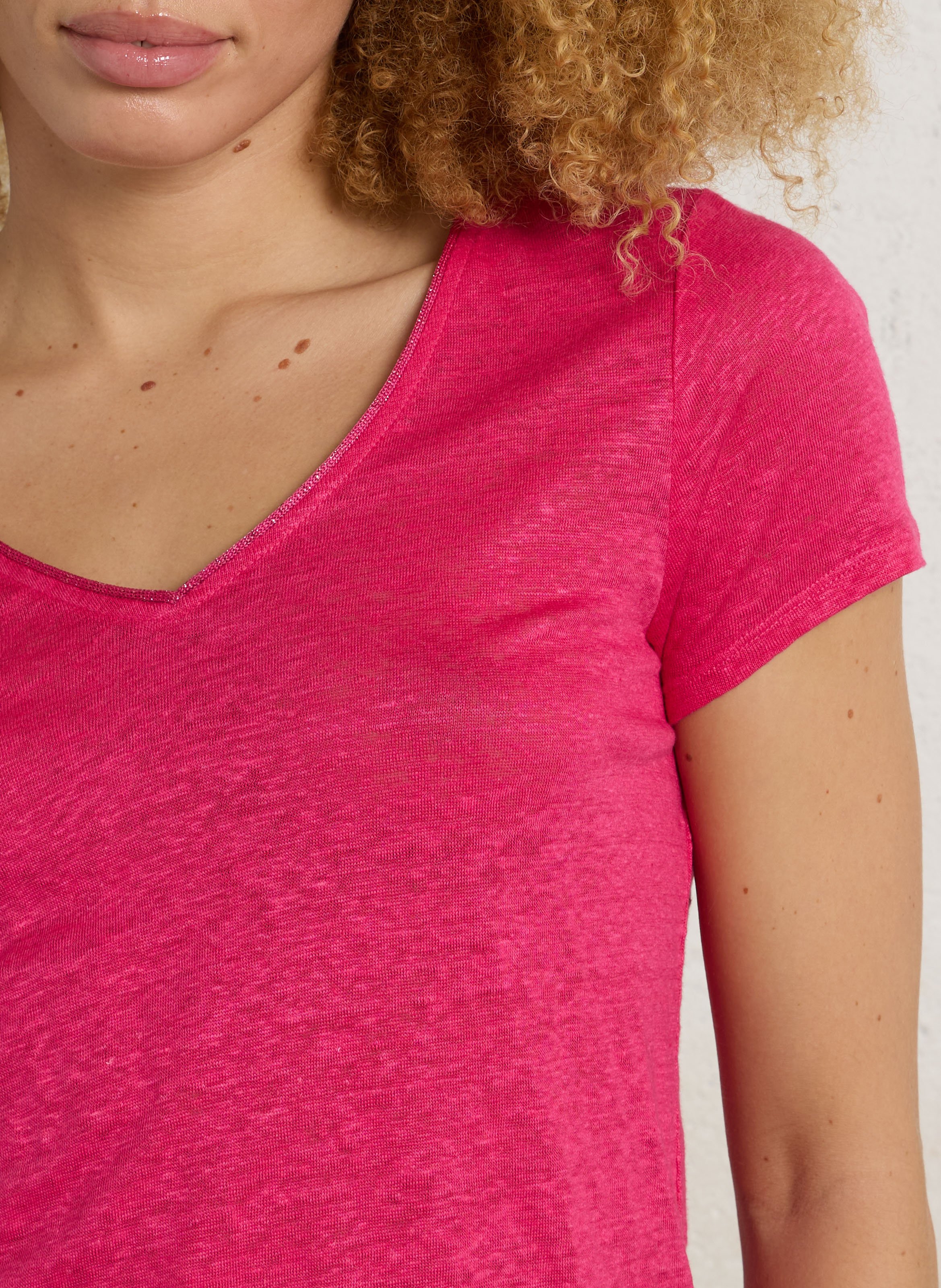 Fine linen V-neck sweater SUD EXPRESS Pink