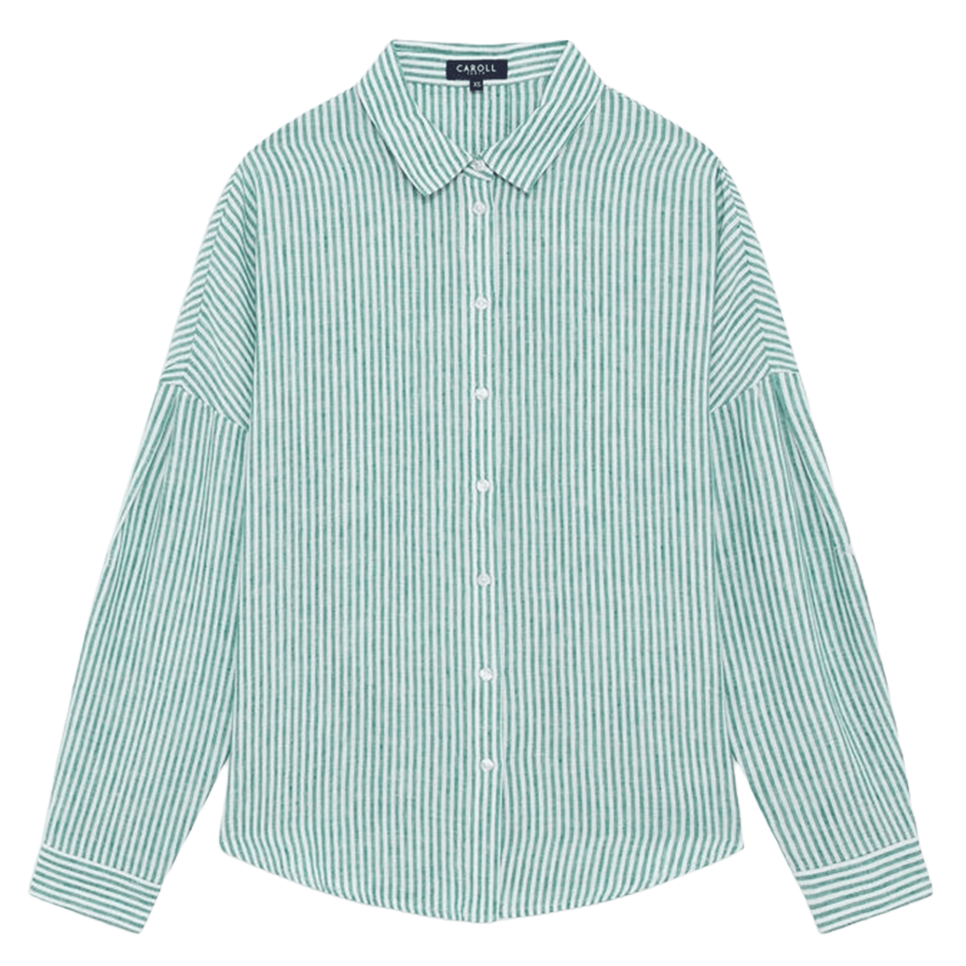 Gestreept linnen overhemd met klassieke kraag CAROLL Groen