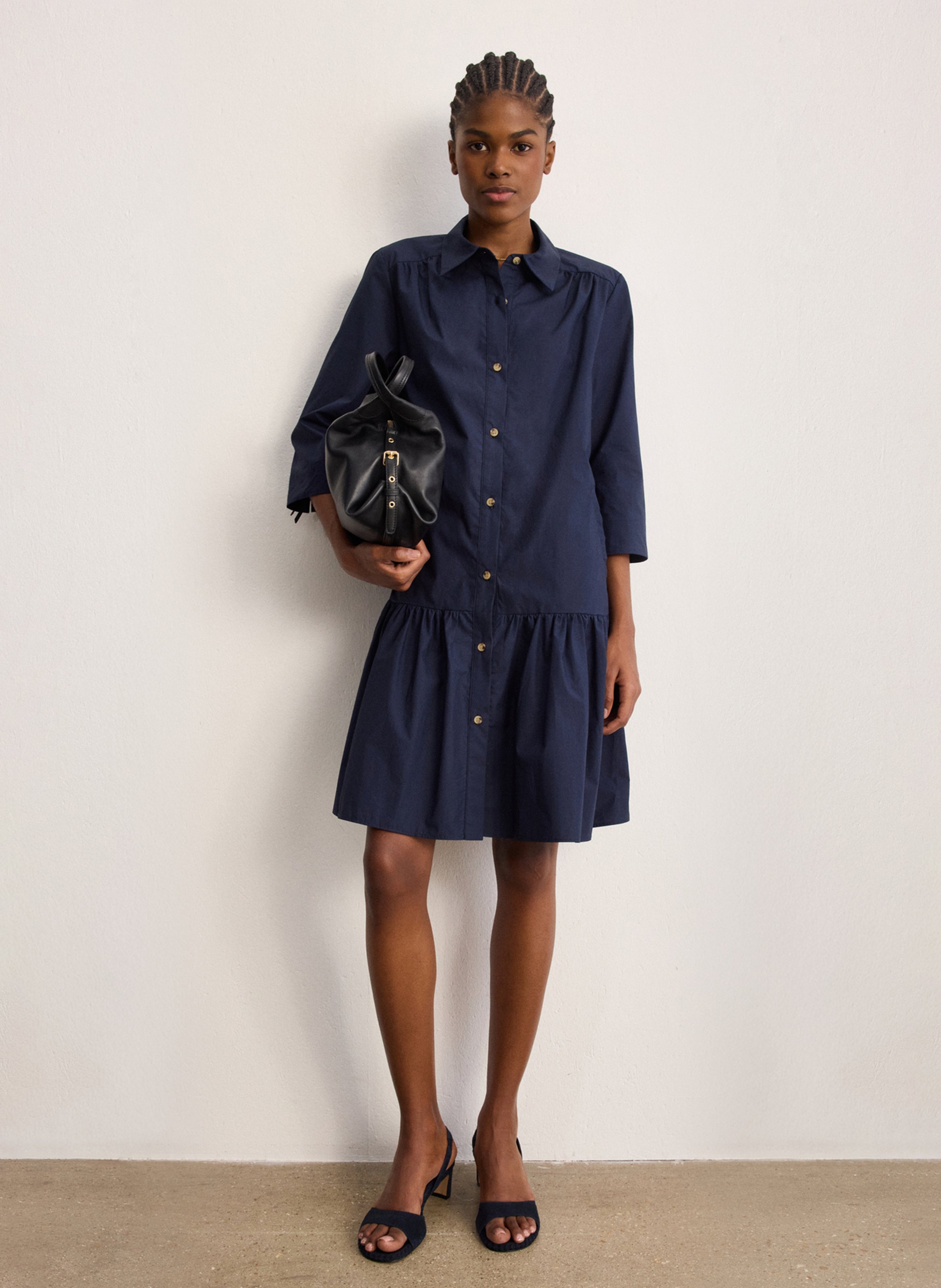 Ausgestelltes Baumwoll-Kurzkleid mit klassischem Kragen PABLO Blau