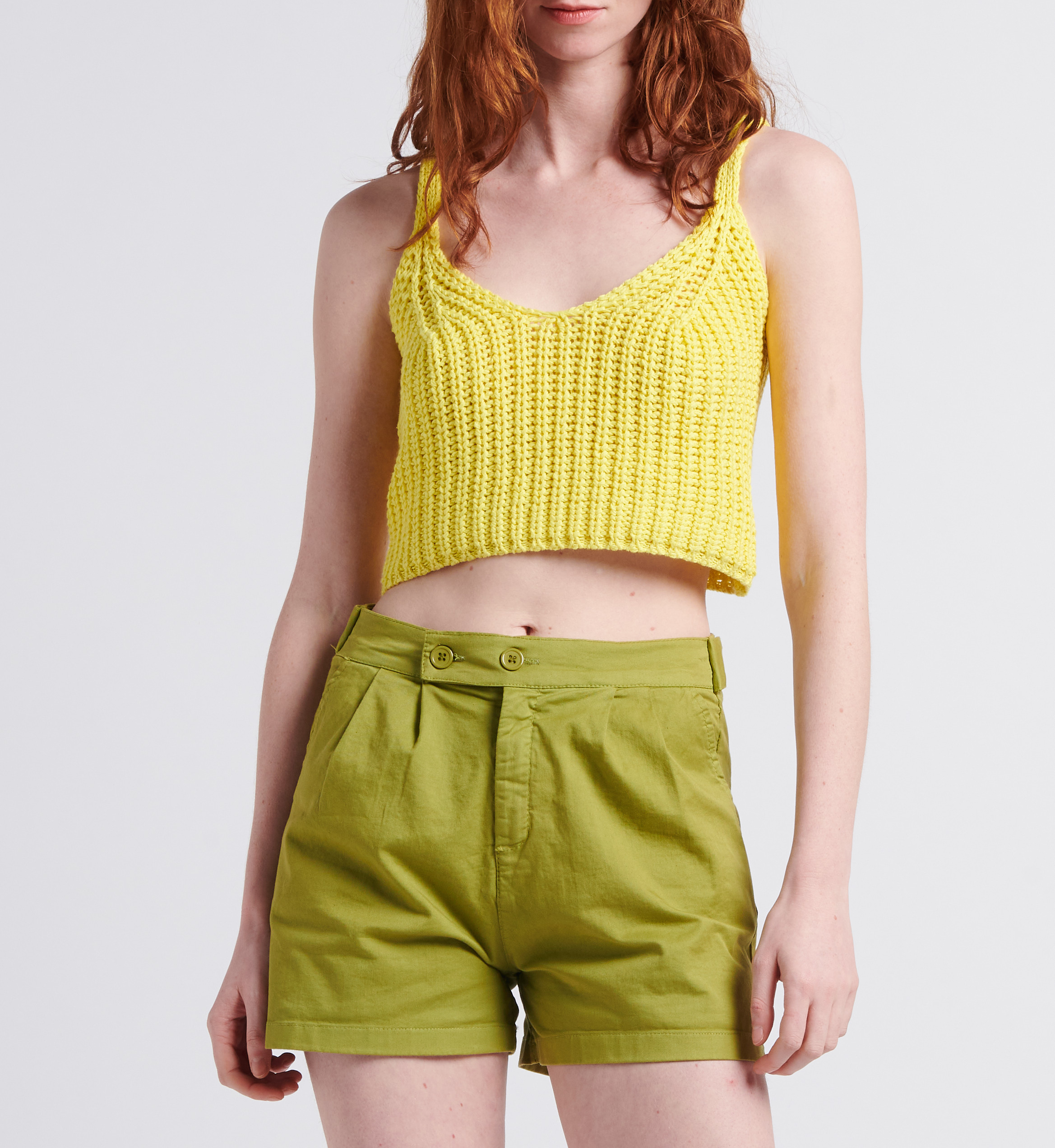 V-neck cotton-blend knitted crop top DR BLOOM
