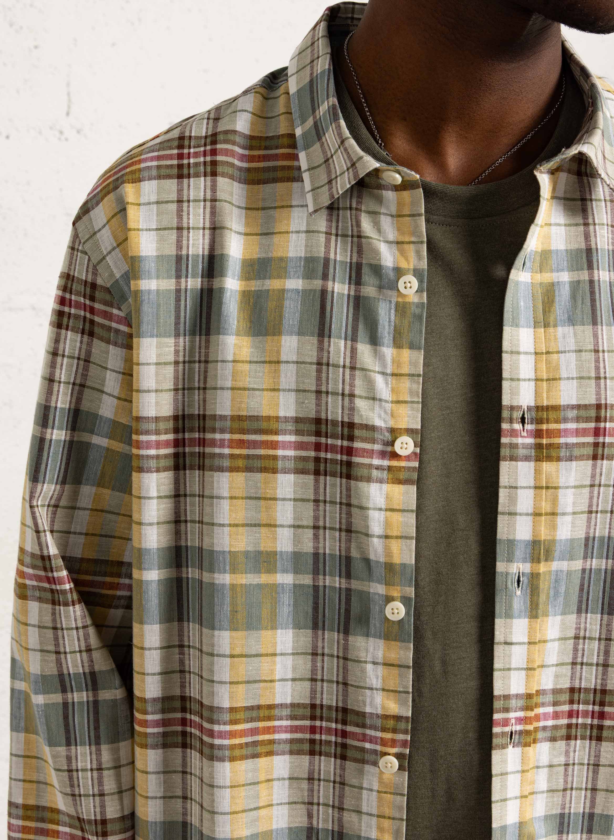 Chemise oversize col classique en coton et lin imprimé CHEVIGNON Vert