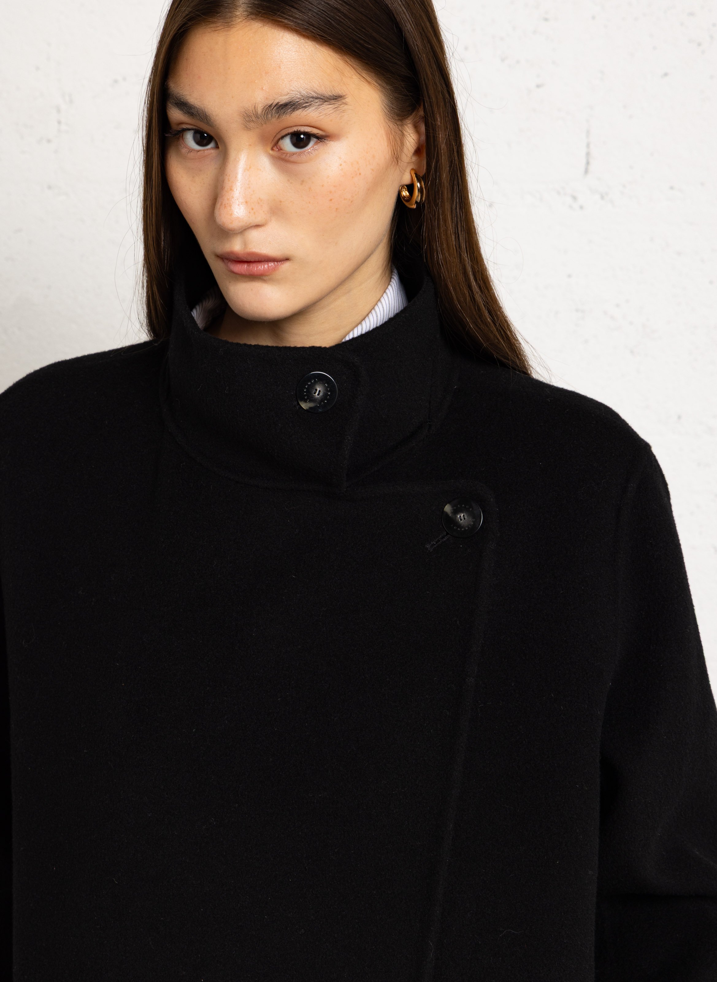Langer einfarbiger Wollmantel MARGAUX LONNBERG Schwarz