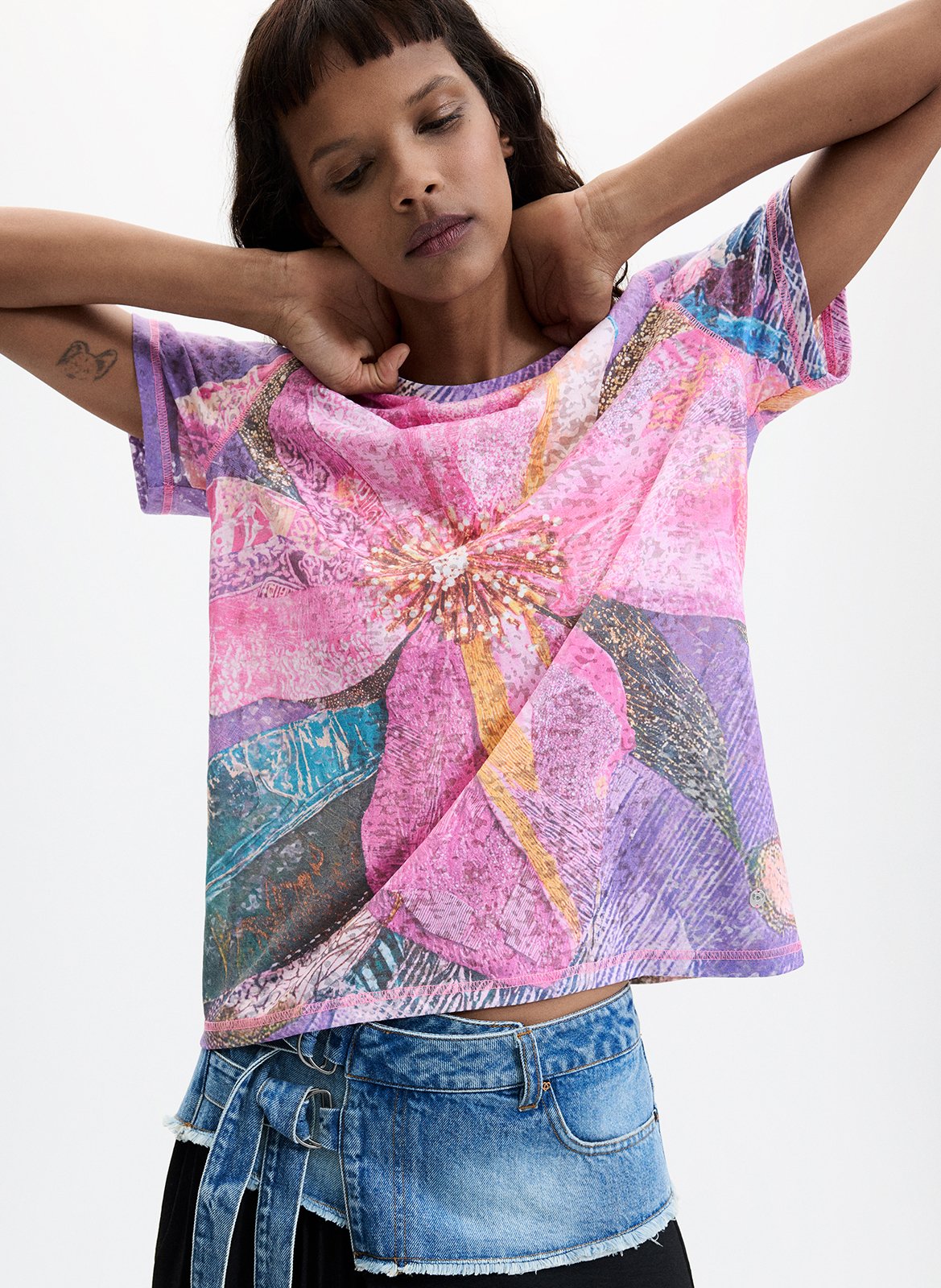 T-shirt droit en coton mélangé DESIGUAL Rouge