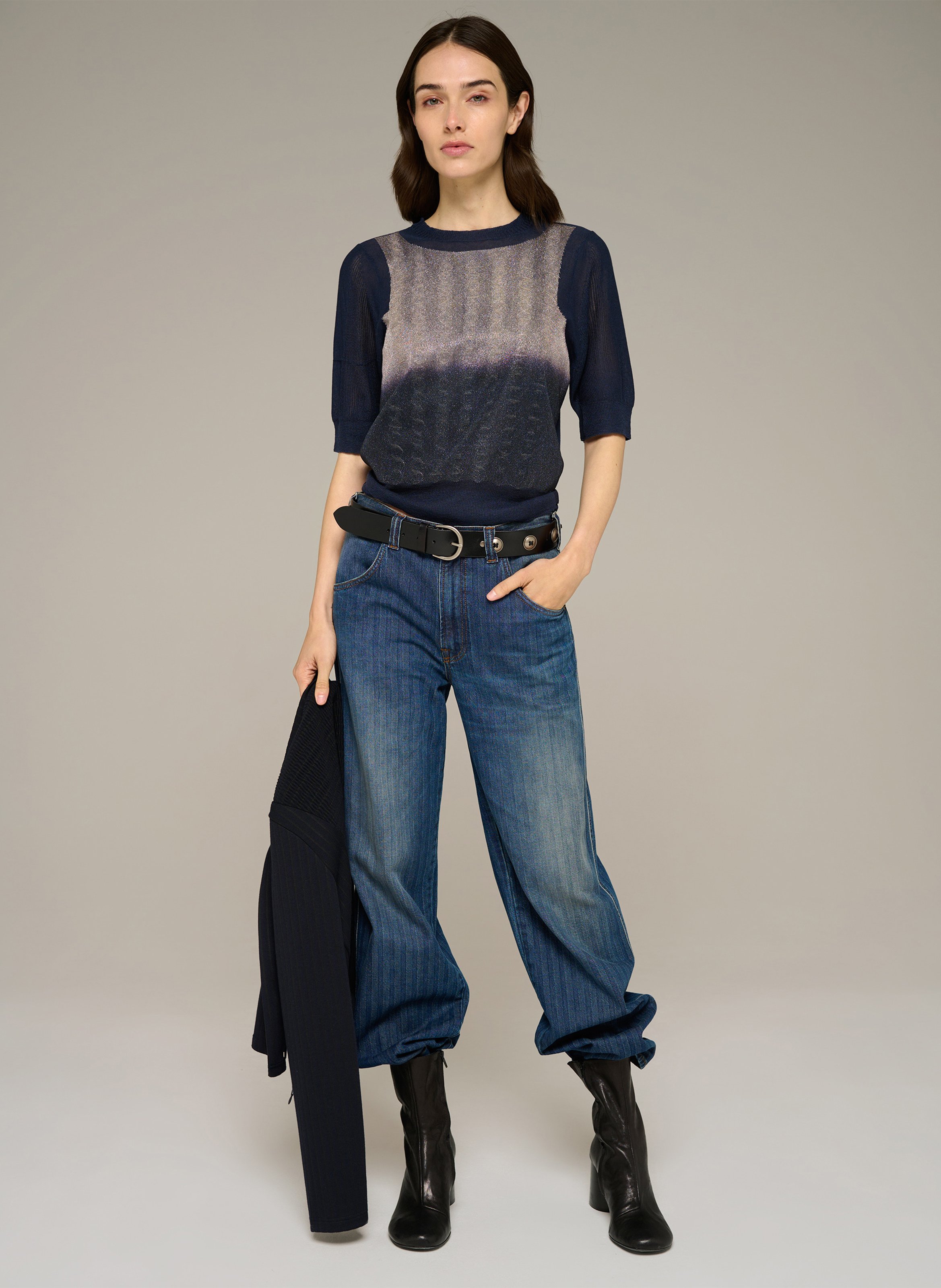 Rechte jacquard metallic pullover met ronde hals COTELAC Blauw