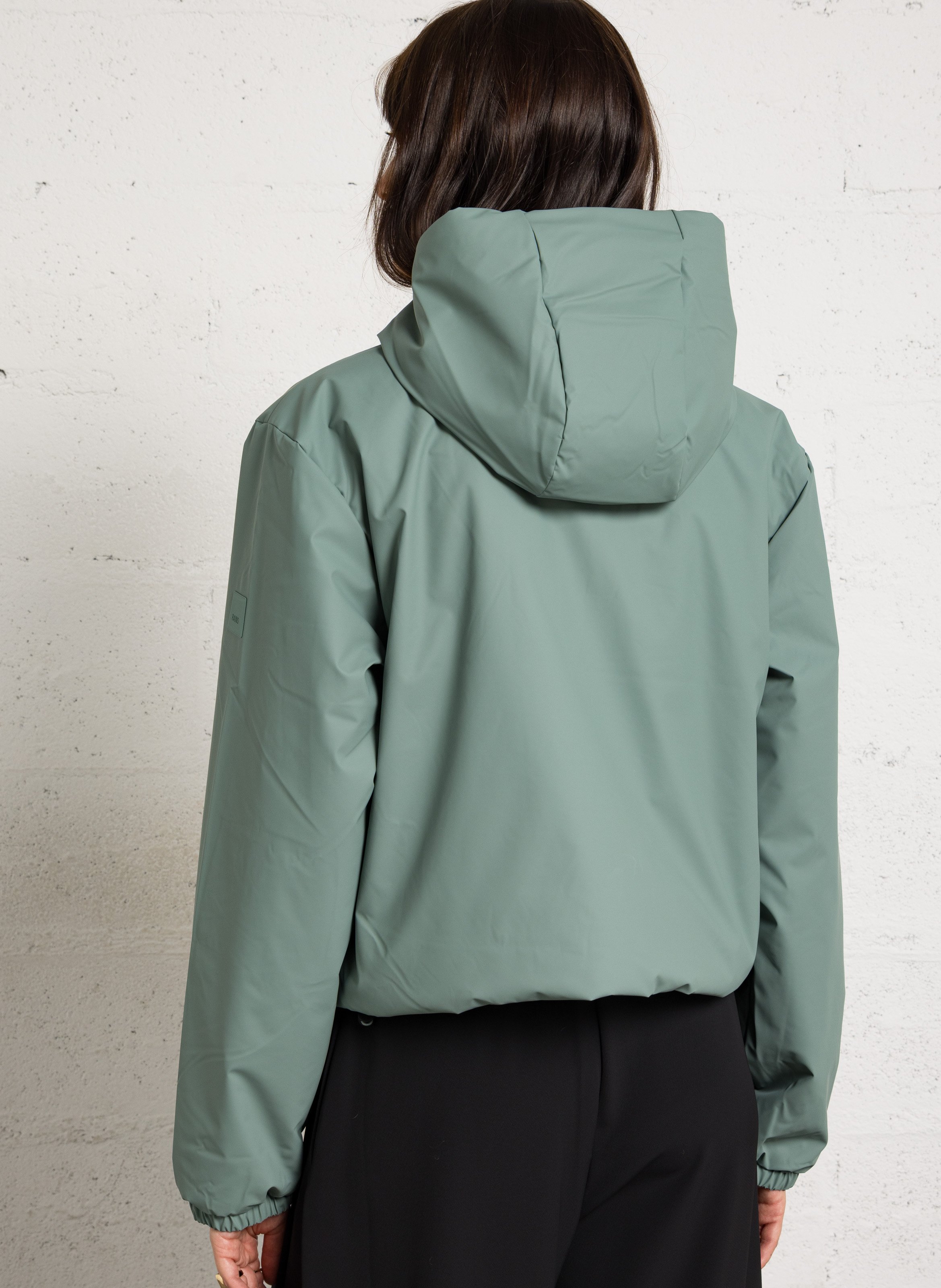 Imperméable court droit col montant à capuche RAINS Vert