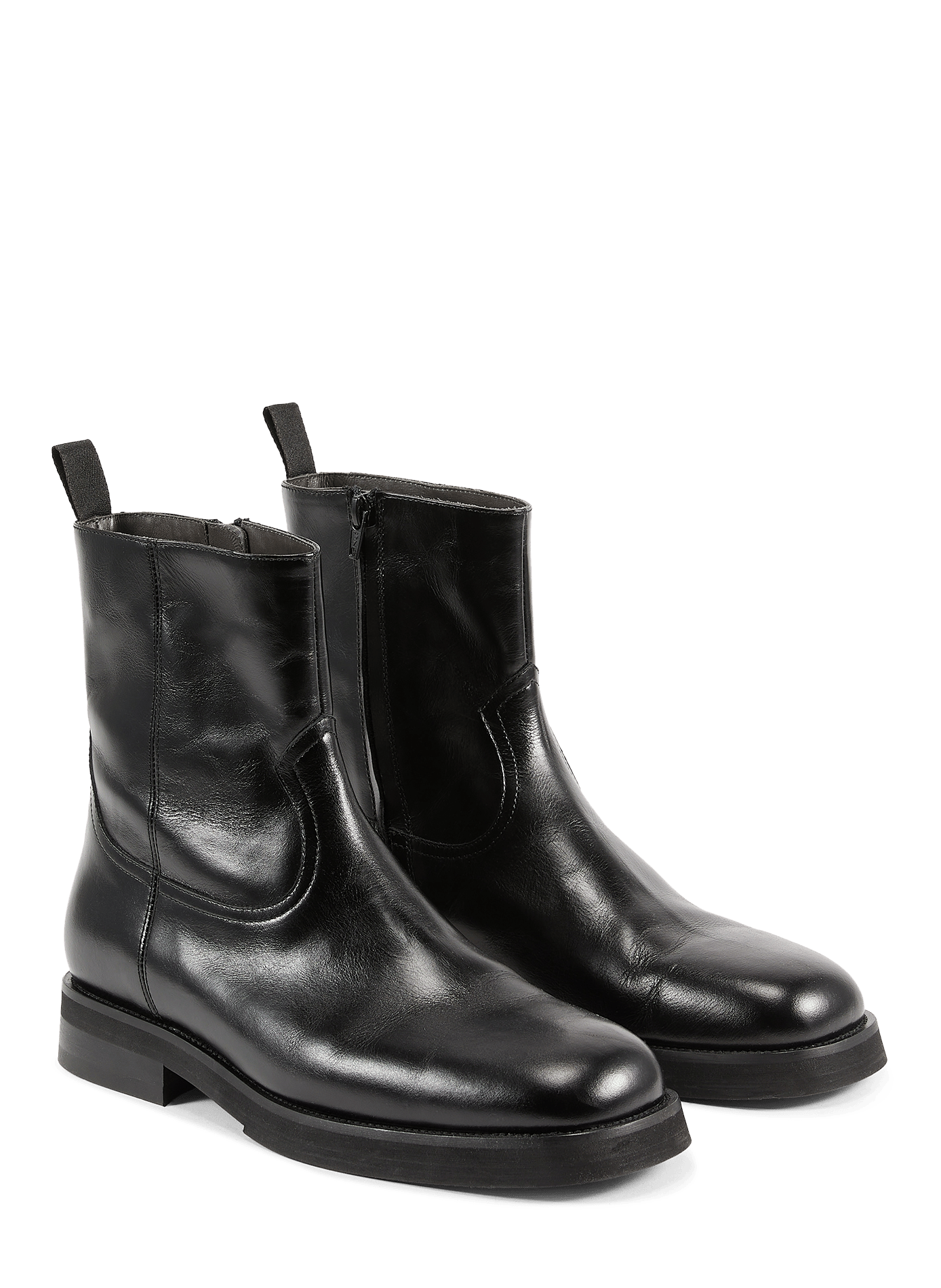 Zipped smooth leather ankle boots SAISON 1865 Black