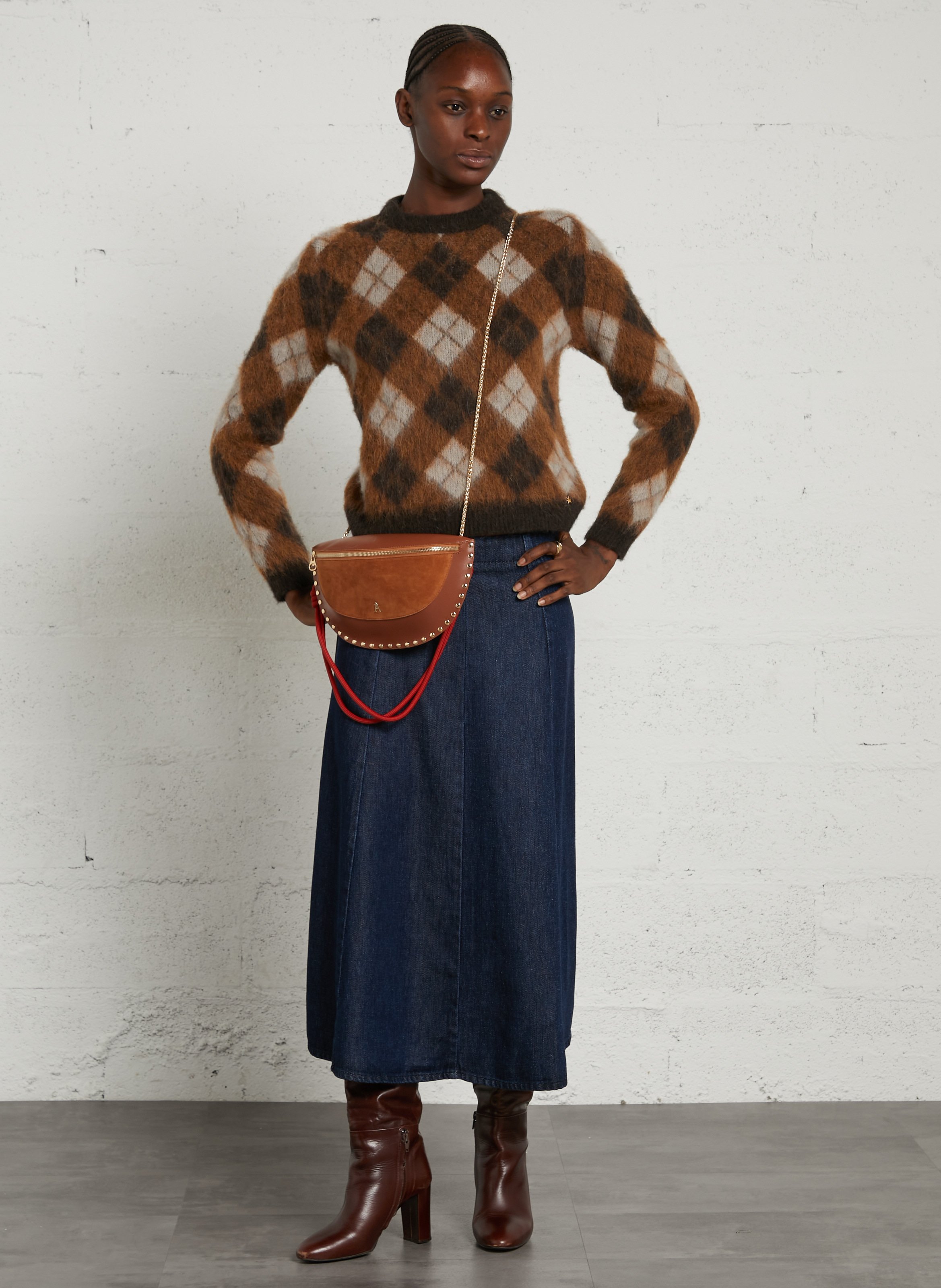 Umhängetasche aus Materialmix CRAIE STUDIO Braun