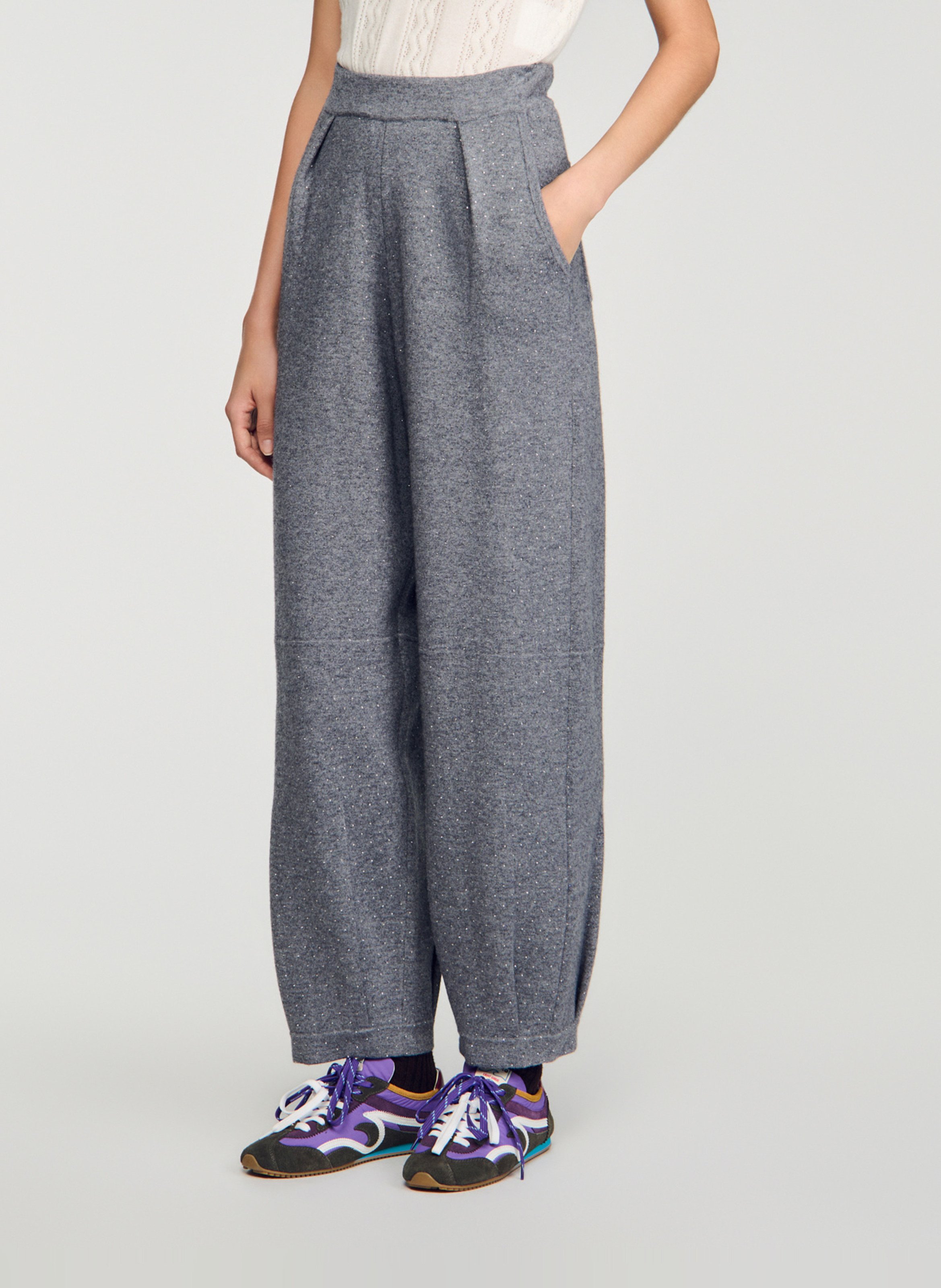 Weite Taillenhose aus Wollmix SANDRO Grau