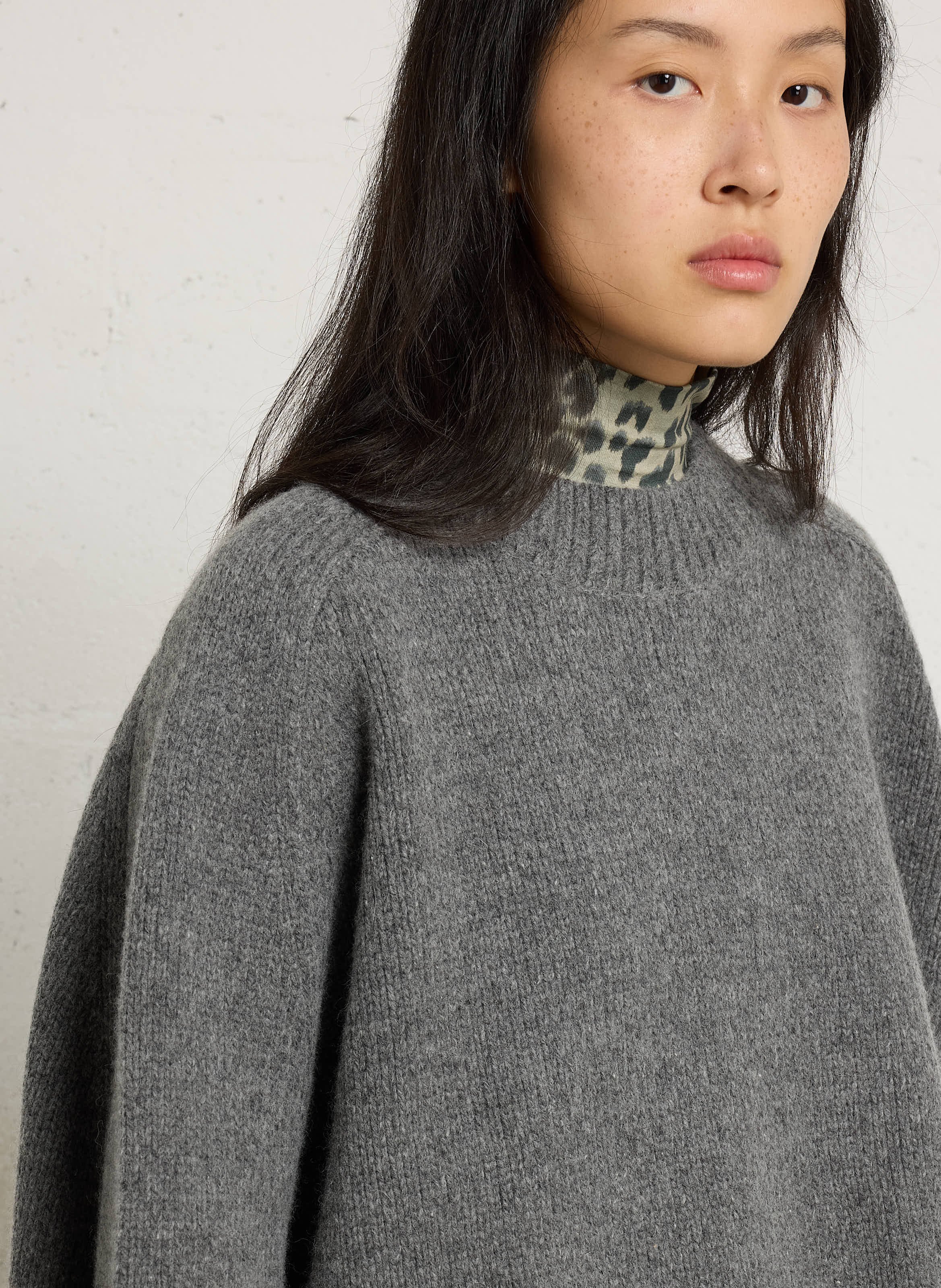 Round-neck wool-blend loose-fit sweater BELLEROSE Grey