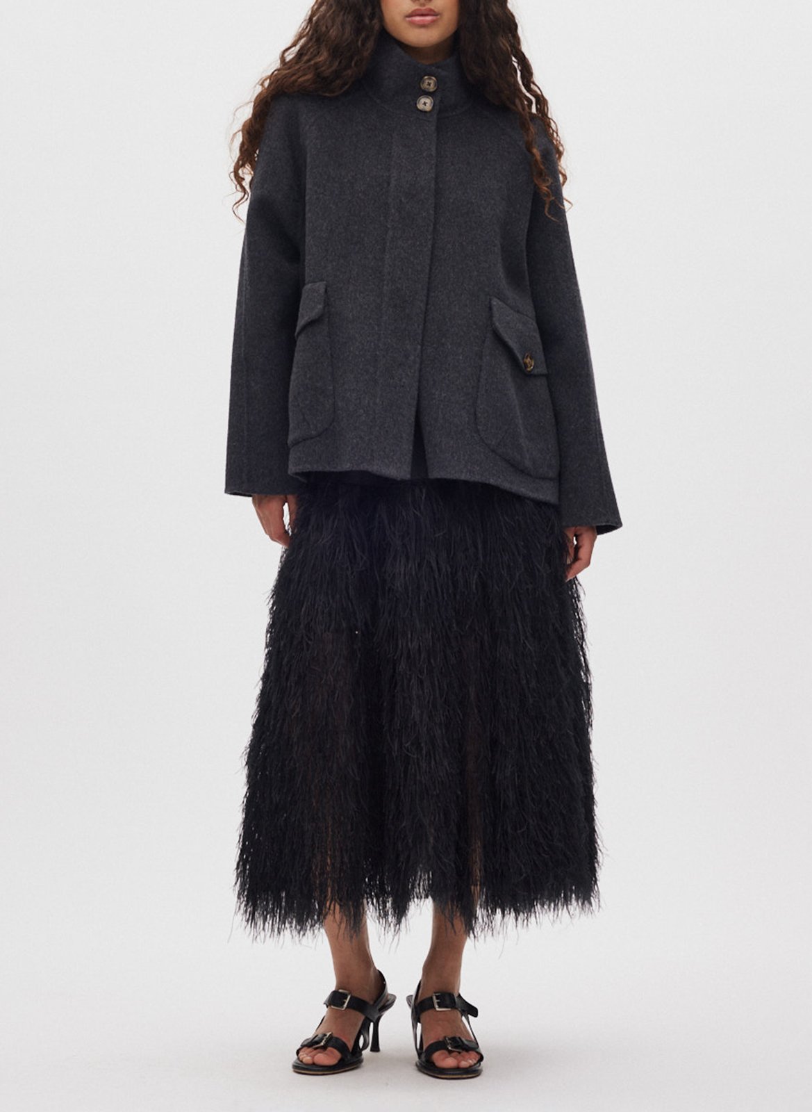 Veste ample boutonnée en laine RABENS SALONER Argent