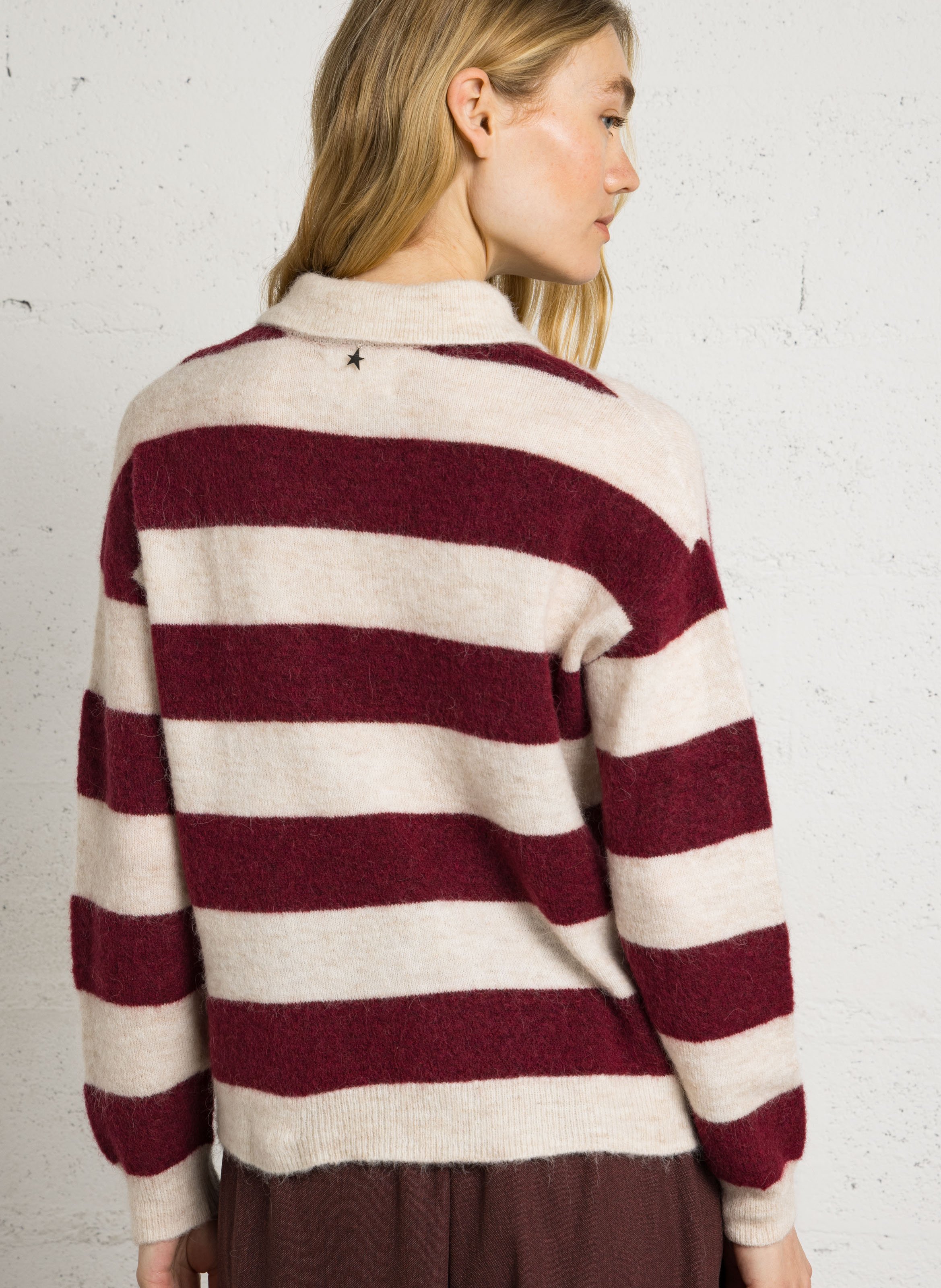 Rechte pull met klassieke kraag en strepen in wolmix SUD EXPRESS Beige