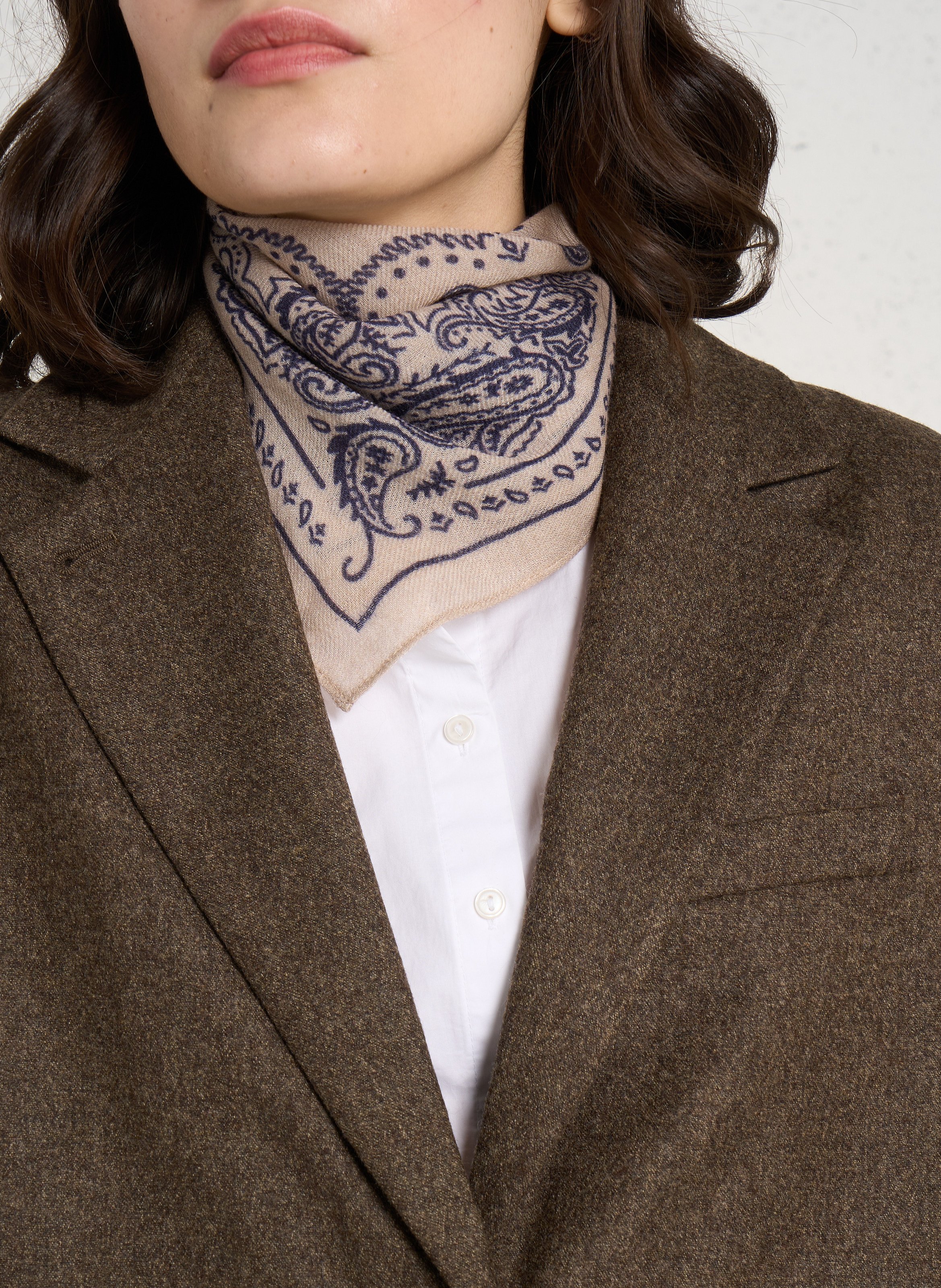 Foulard carré imprimé en laine ARMOR LUX Beige