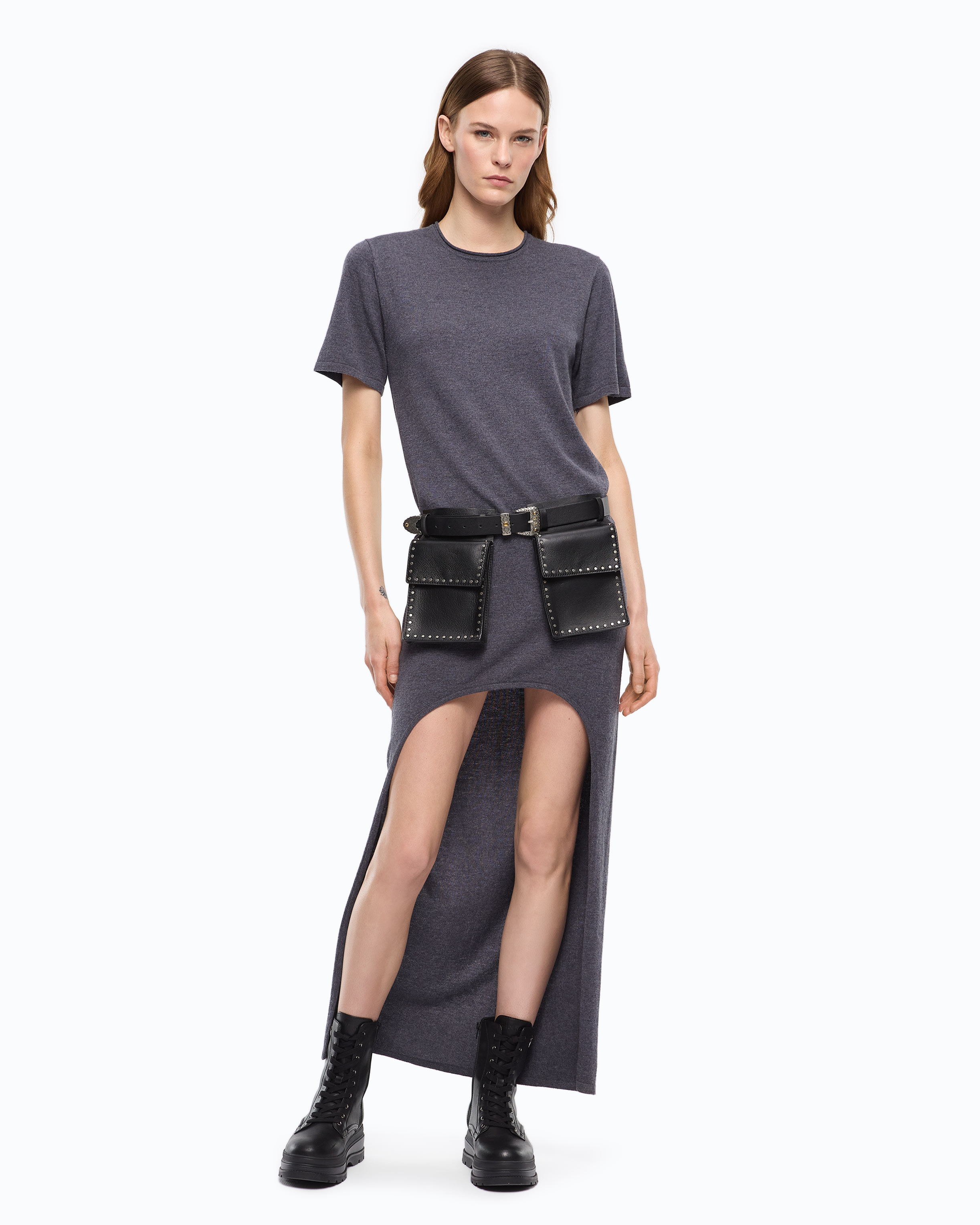 Robe en laine mélangée plus longue au dos PINKO Gris