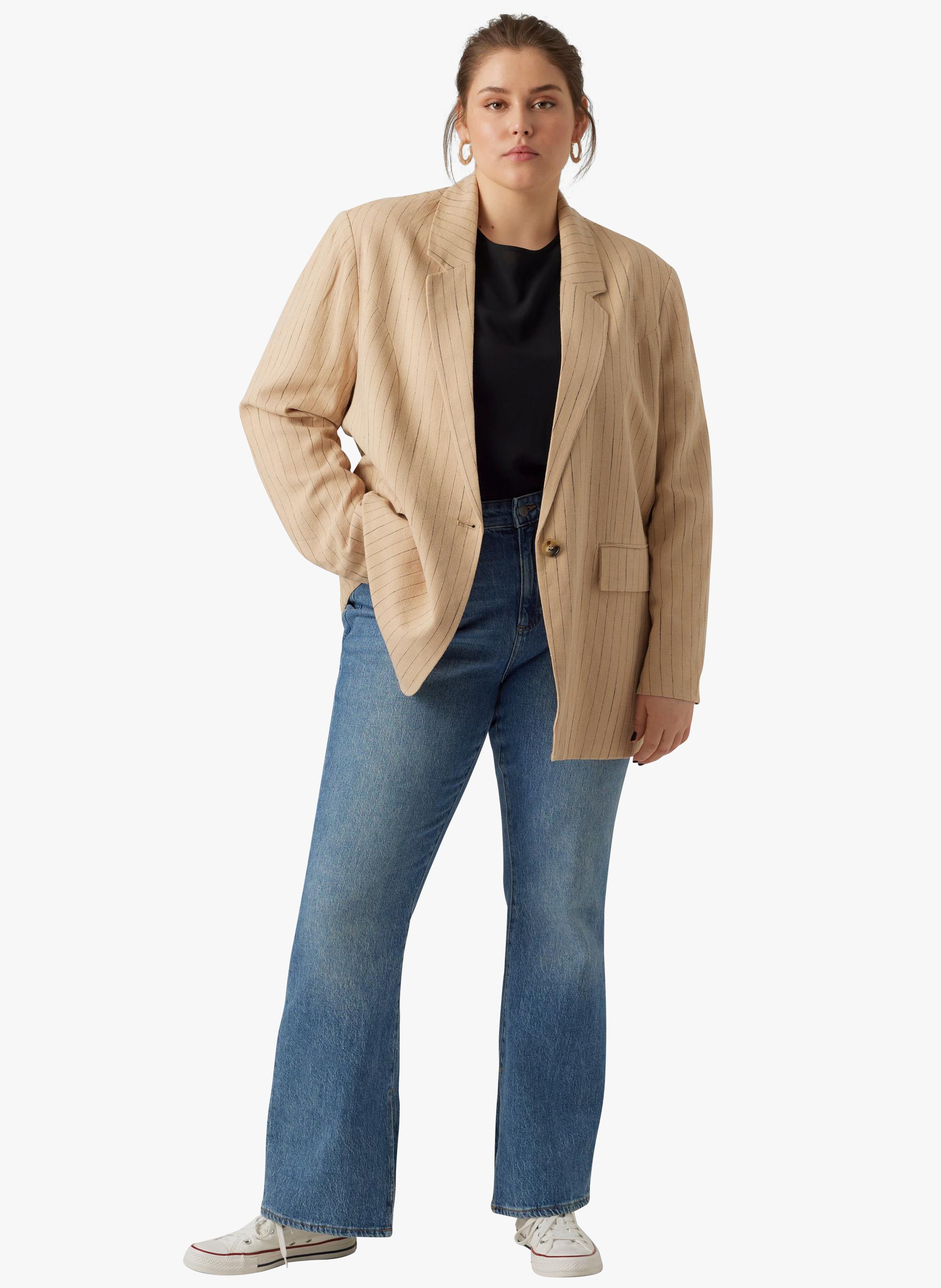 Straight striped blazer VERO MODA CURVE Beige
