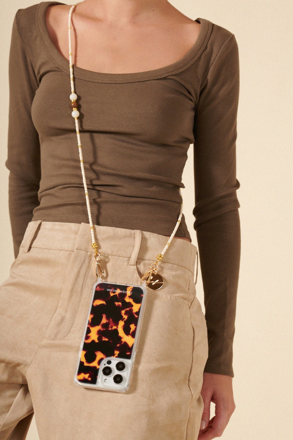 Beaded phone chain Beige