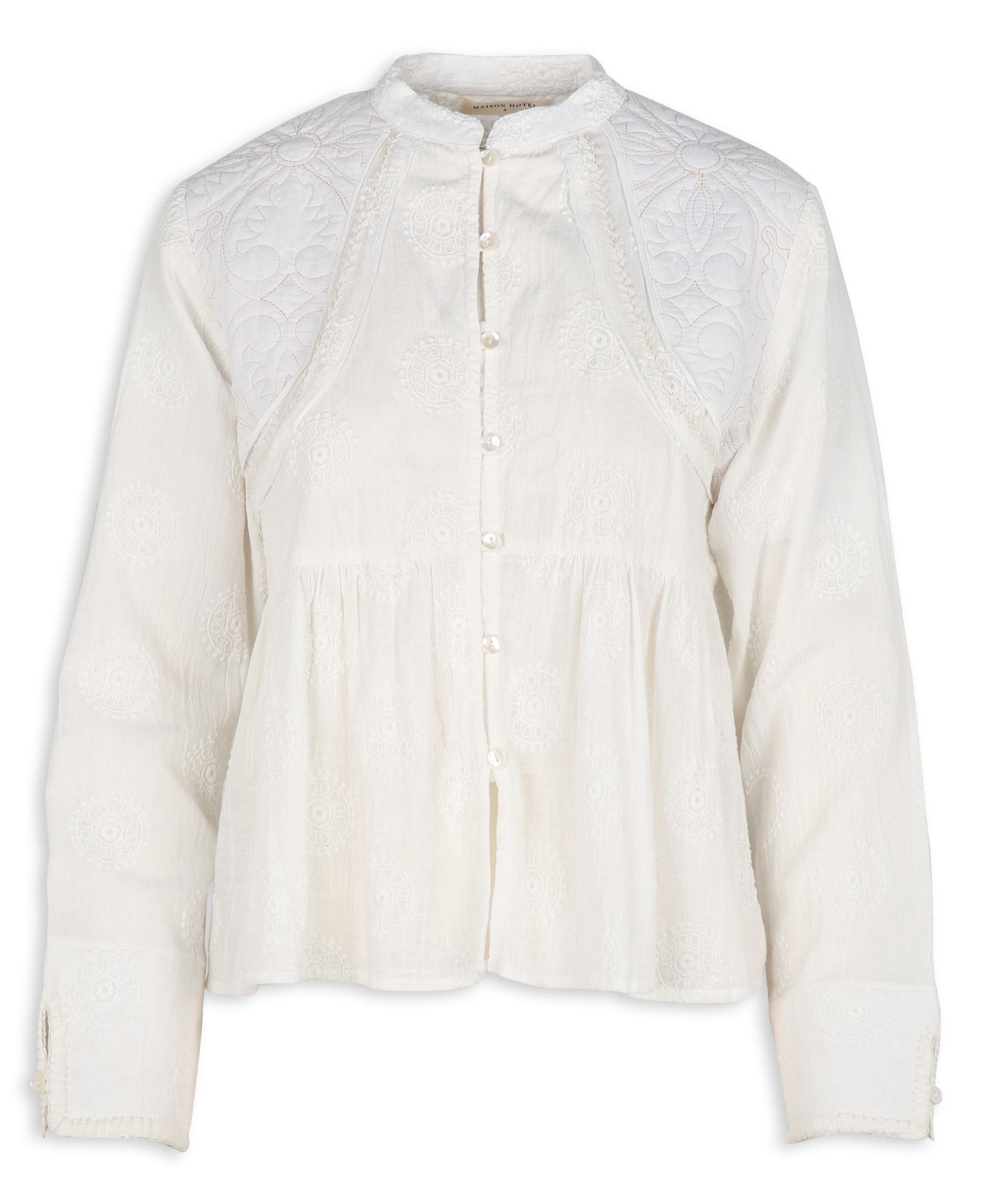 Ruffled and embroidered cotton blouse MAISON HOTEL Beige
