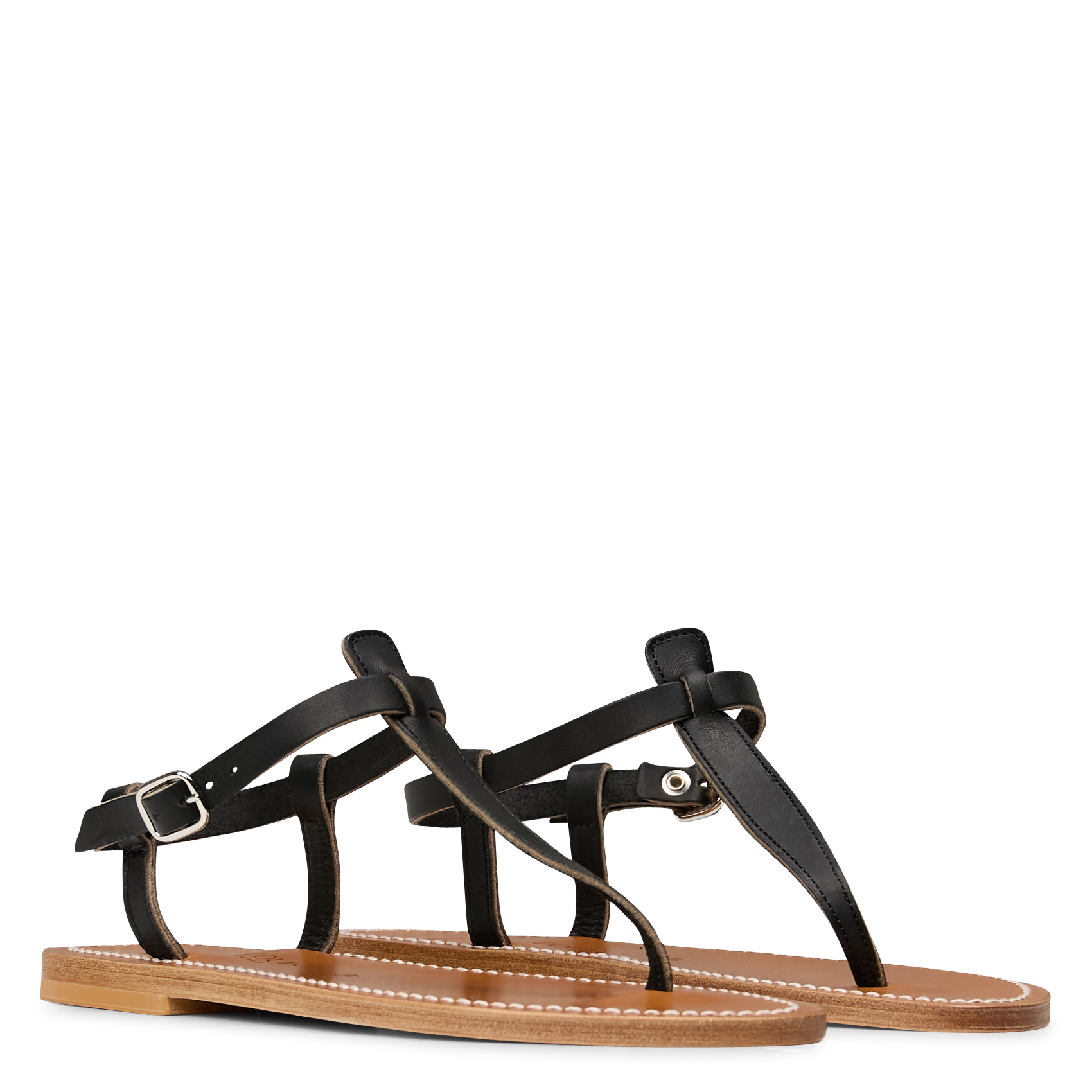 Sandales plates entre doigt en cuir K JACQUES Noir