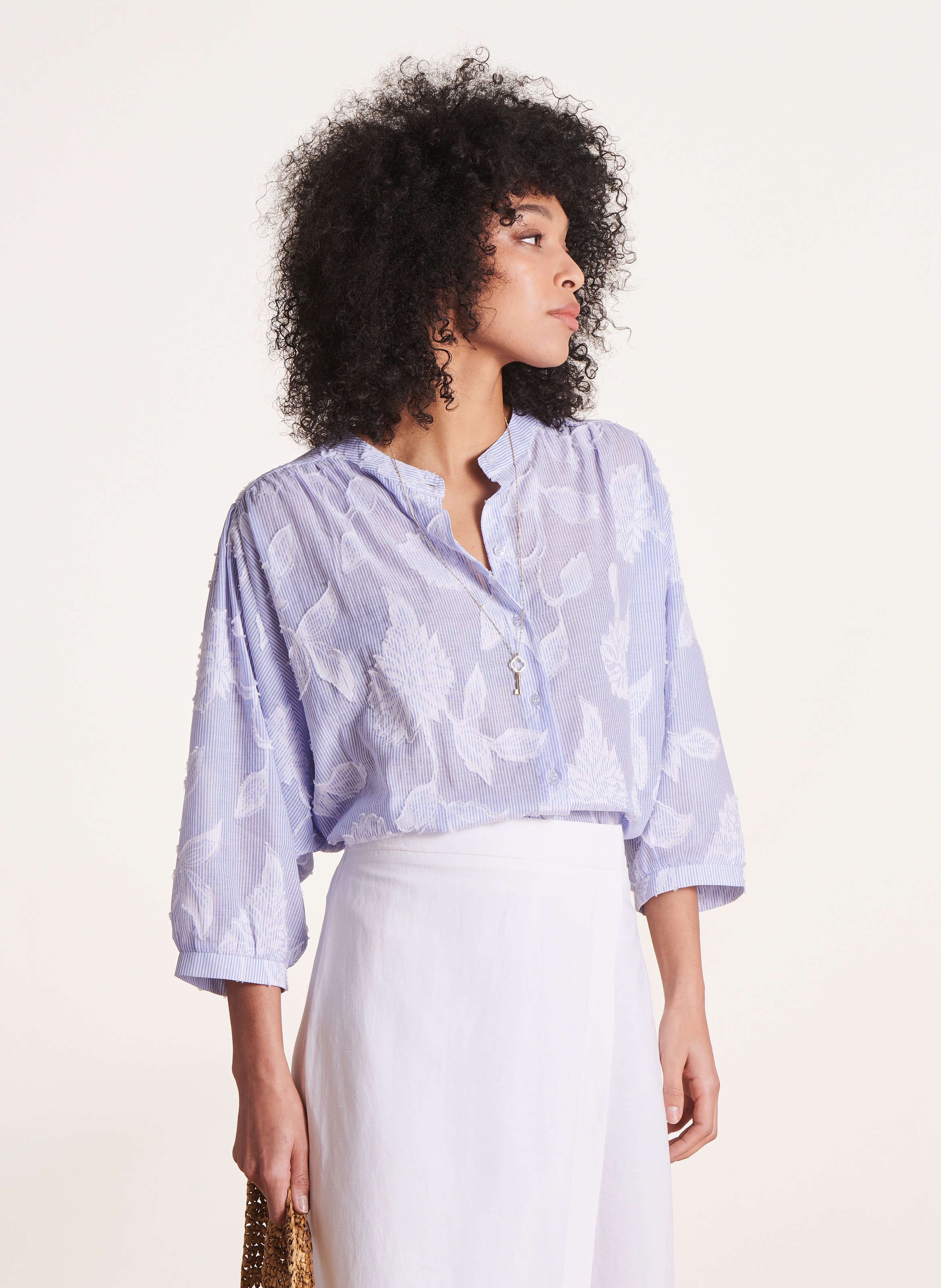 Floral print Mao collar blouse LA FEE MARABOUTEE Blue