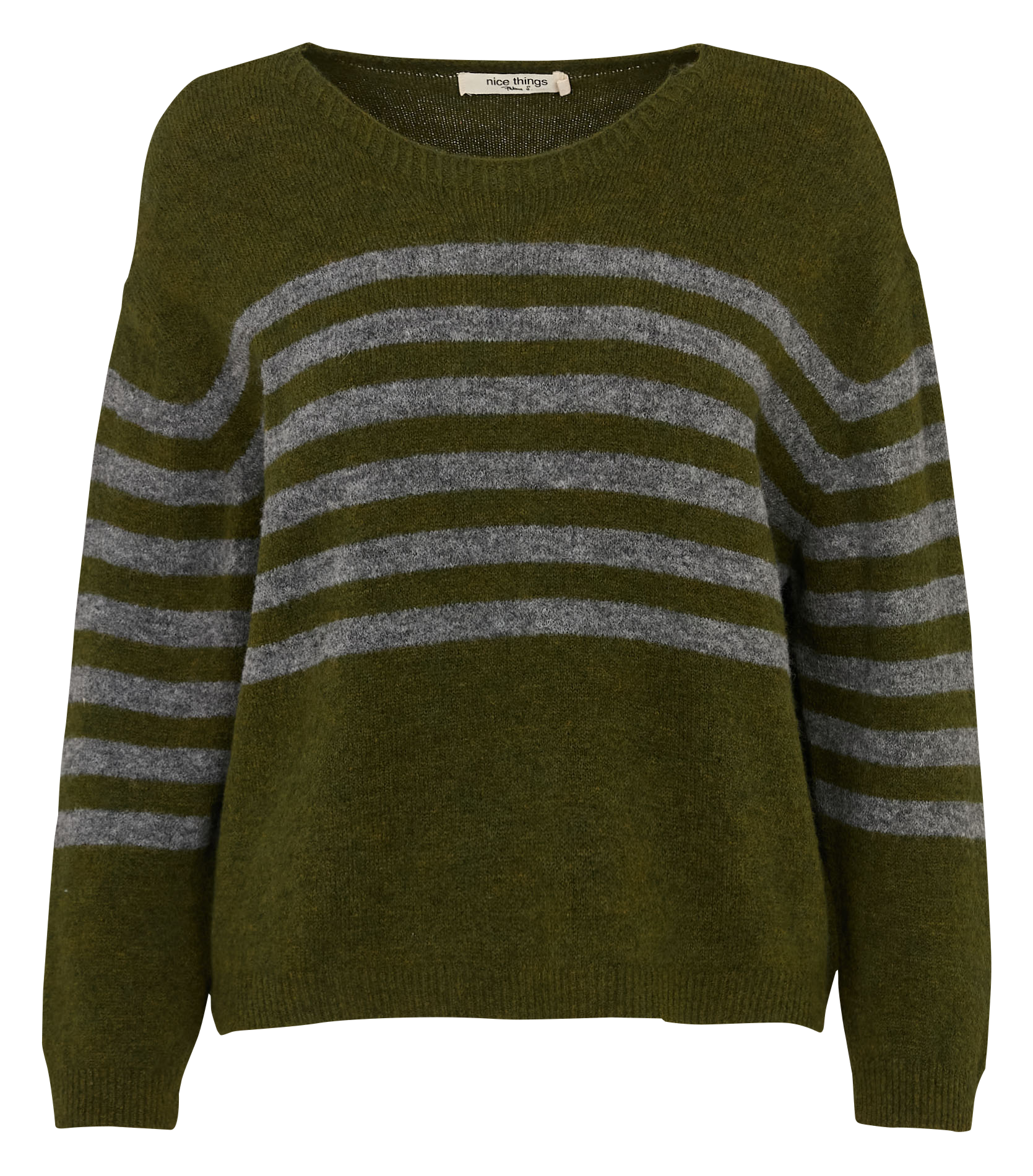 Pull ample col bateau à rayures NICE THINGS Kaki
