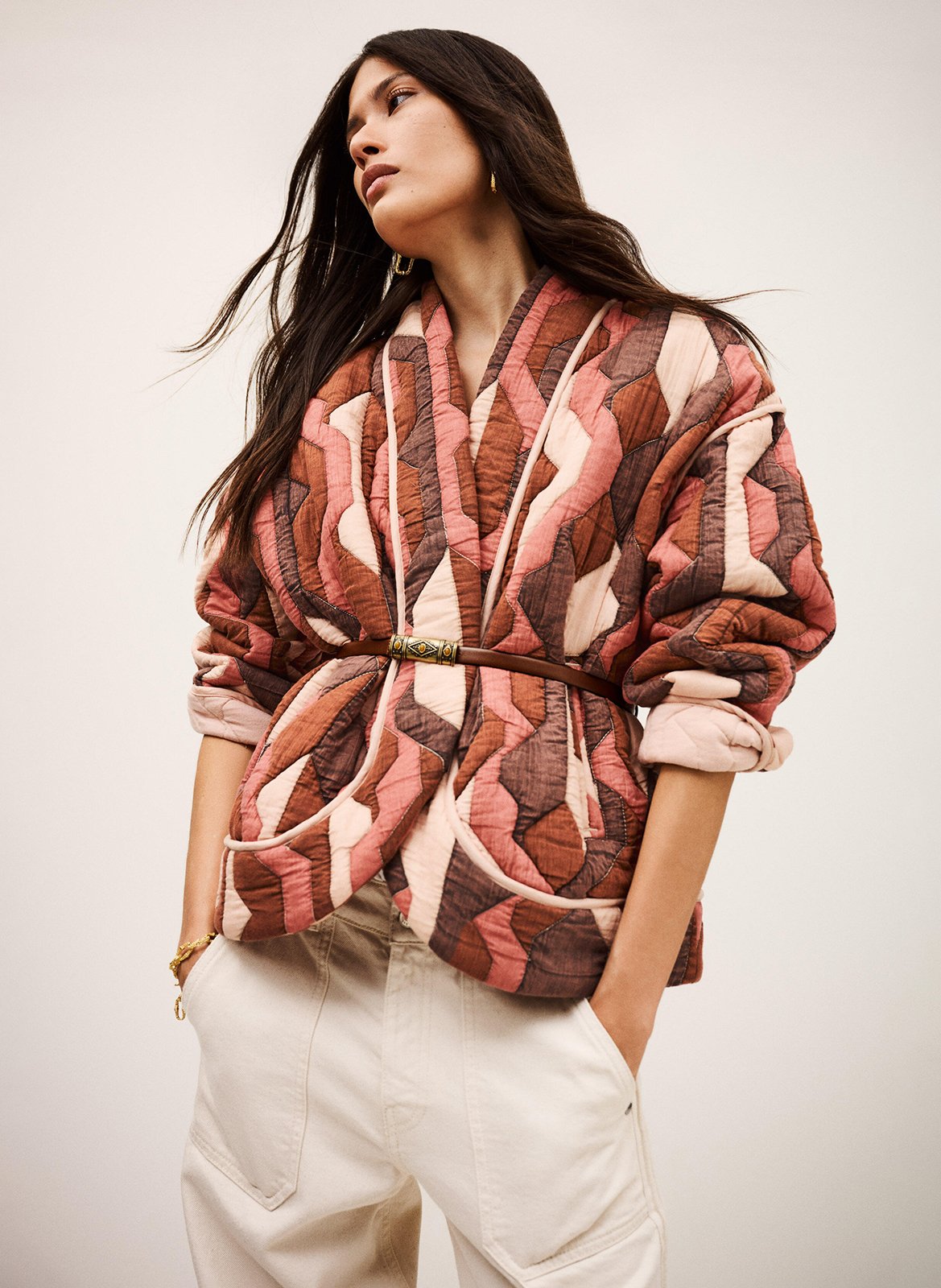 Gewatteerde jas met V-halsprint BA&SH Paars