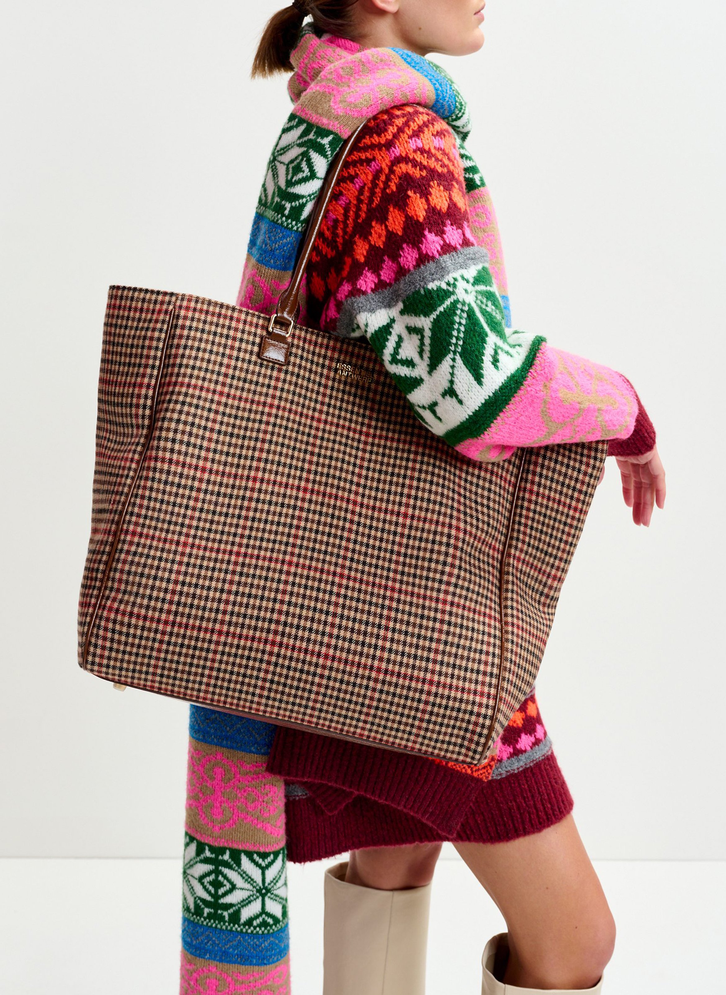 Cabas à carreauc ESSENTIEL ANTWERP Marron