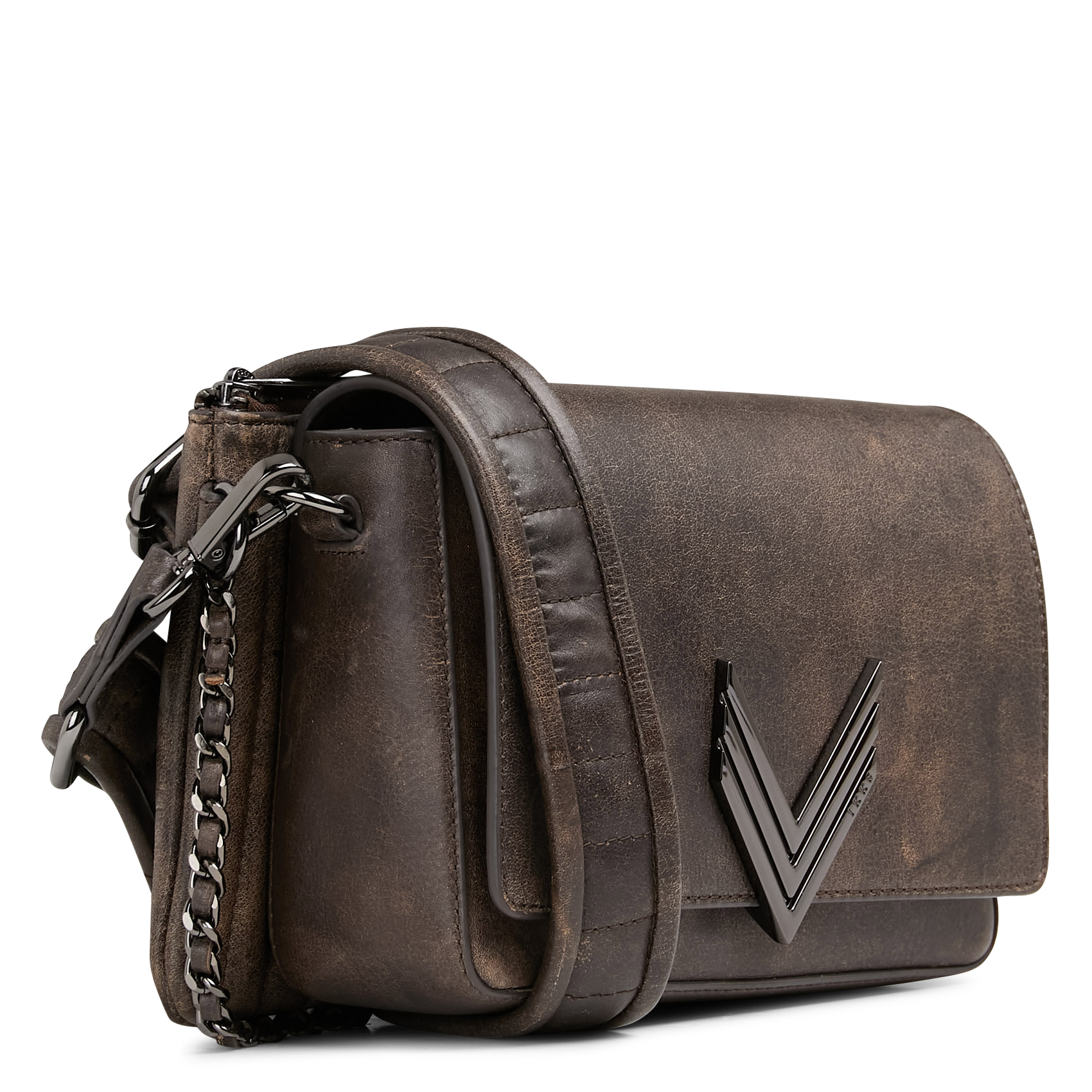 Leather crossbody bag IKKS Brown