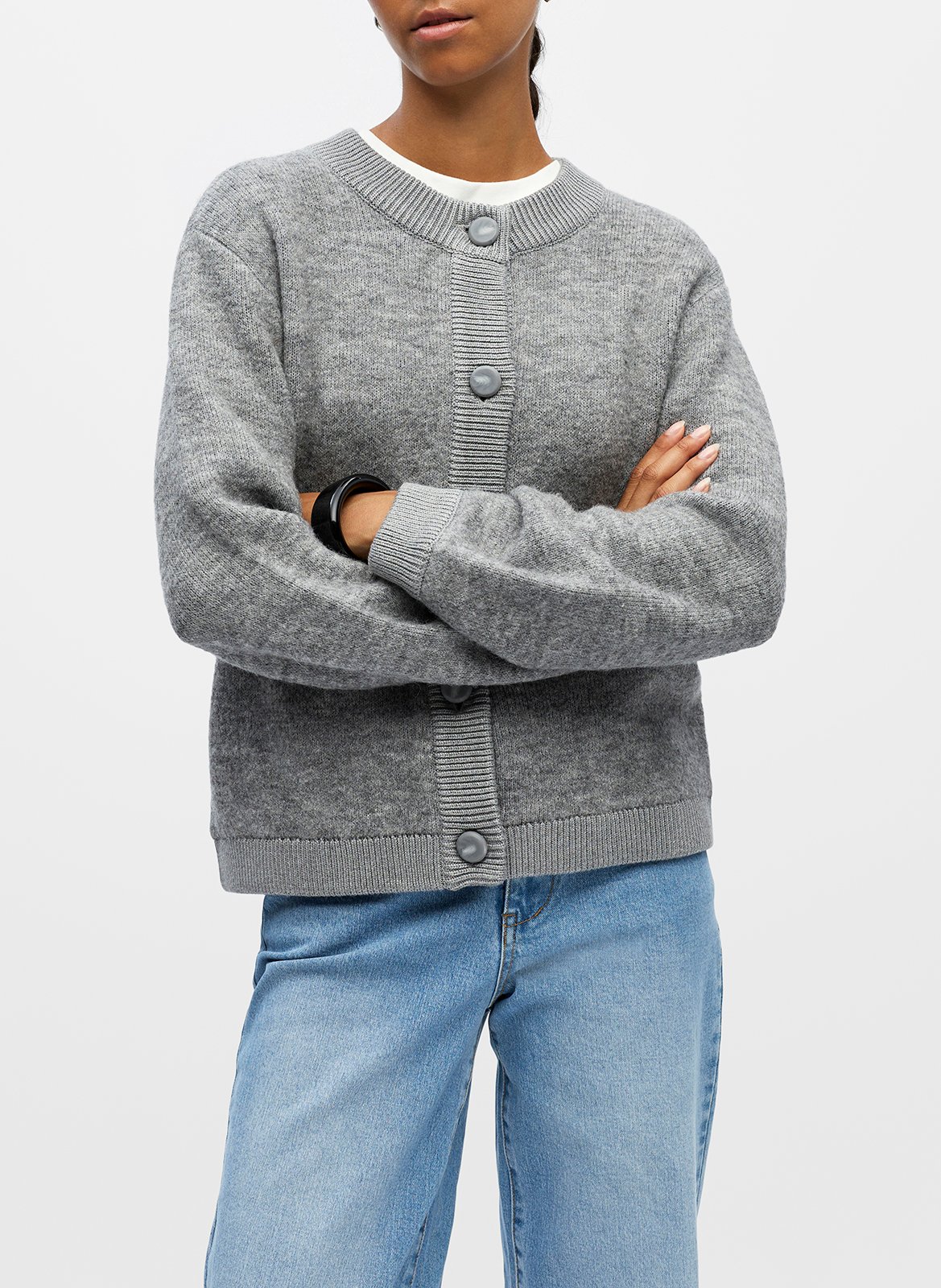 Round-neck cardigan OBJECT Grey