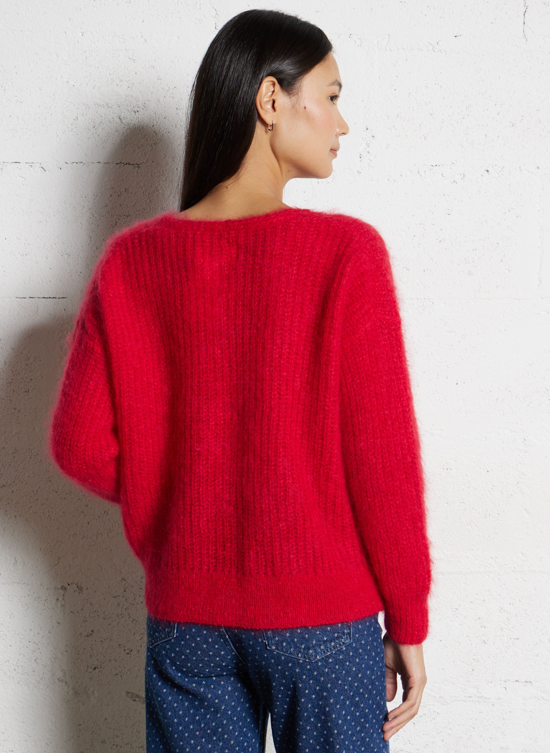 Pull col V en laine mélangée DES PETITS HAUTS Rouge