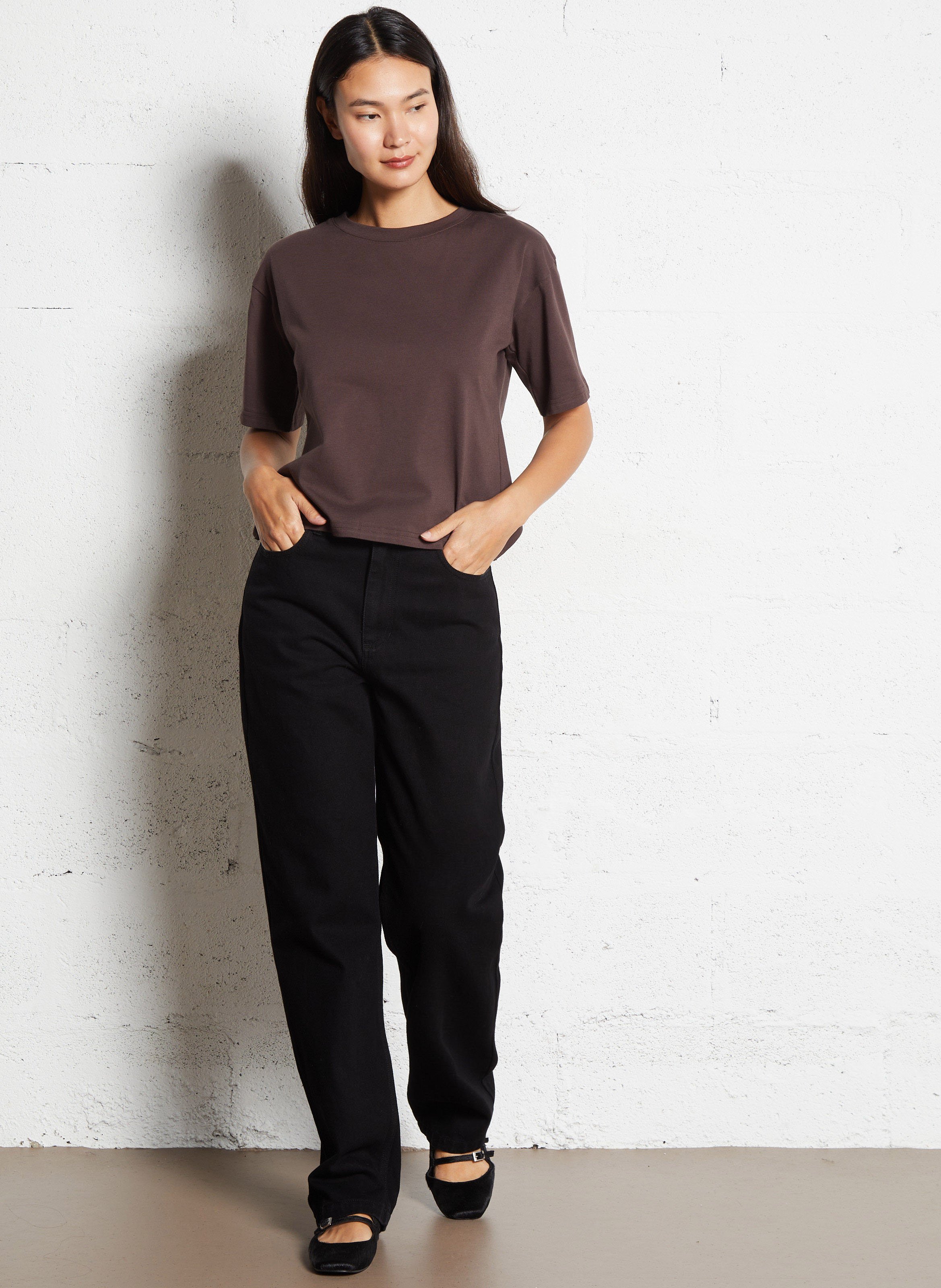 Round-neck organic cotton T-shirt SUNCOO Brown