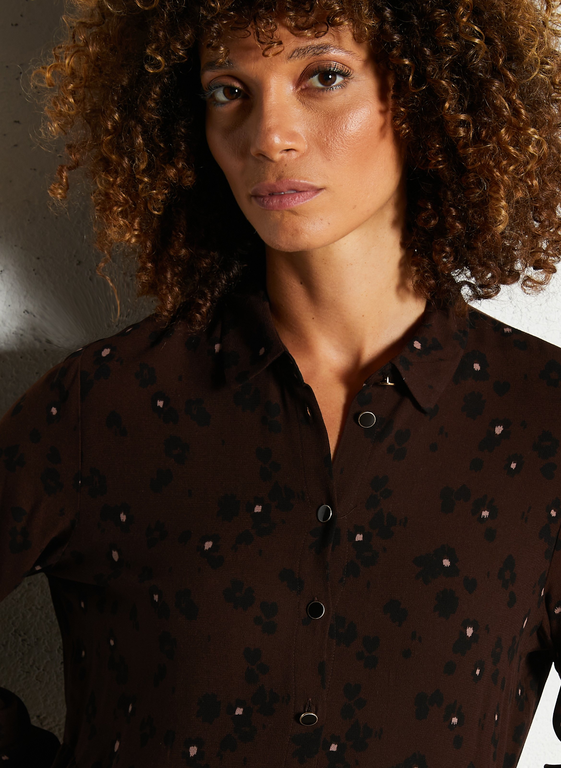 Oversized shirt dress with classic collar DES PETITS HAUTS Brown