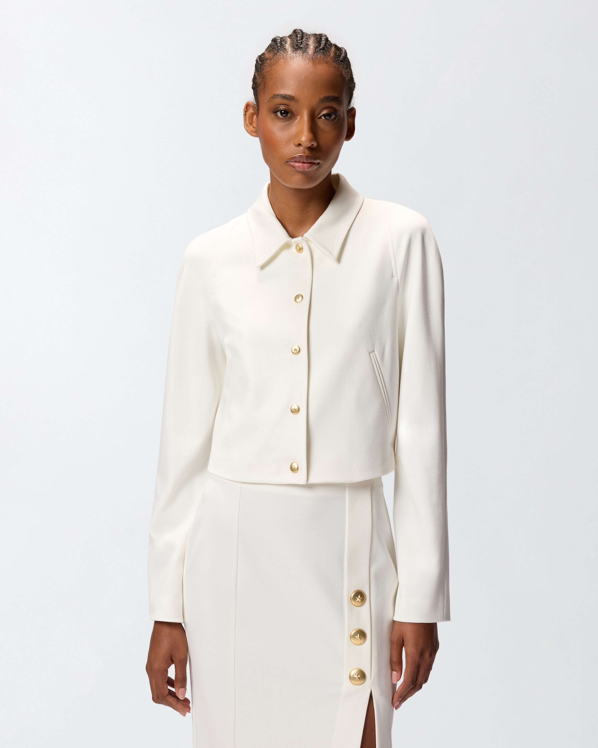 Short jacket in technical Roma knit PINKO White