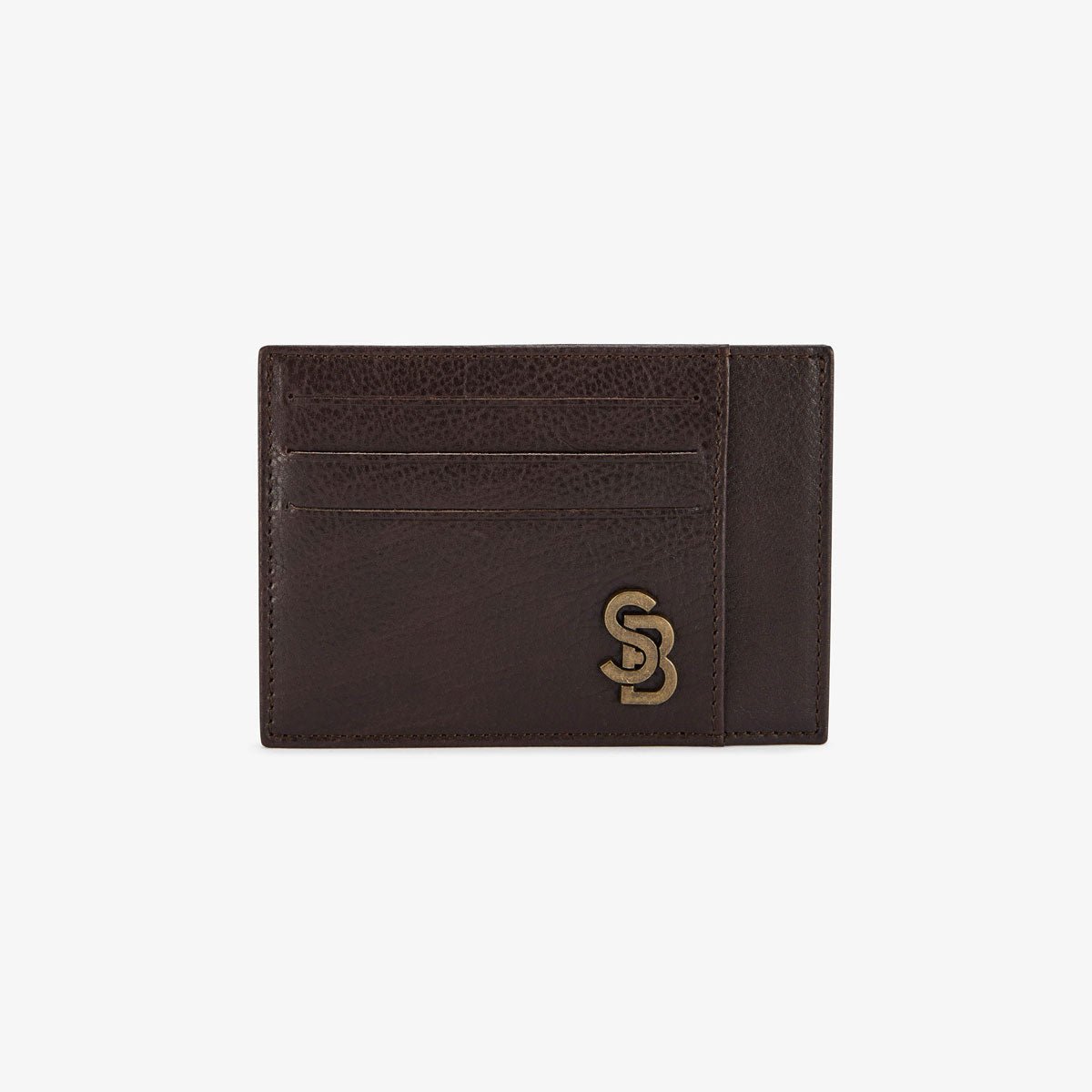 Leather cardholder with metal logo SERGE BLANCO Brown