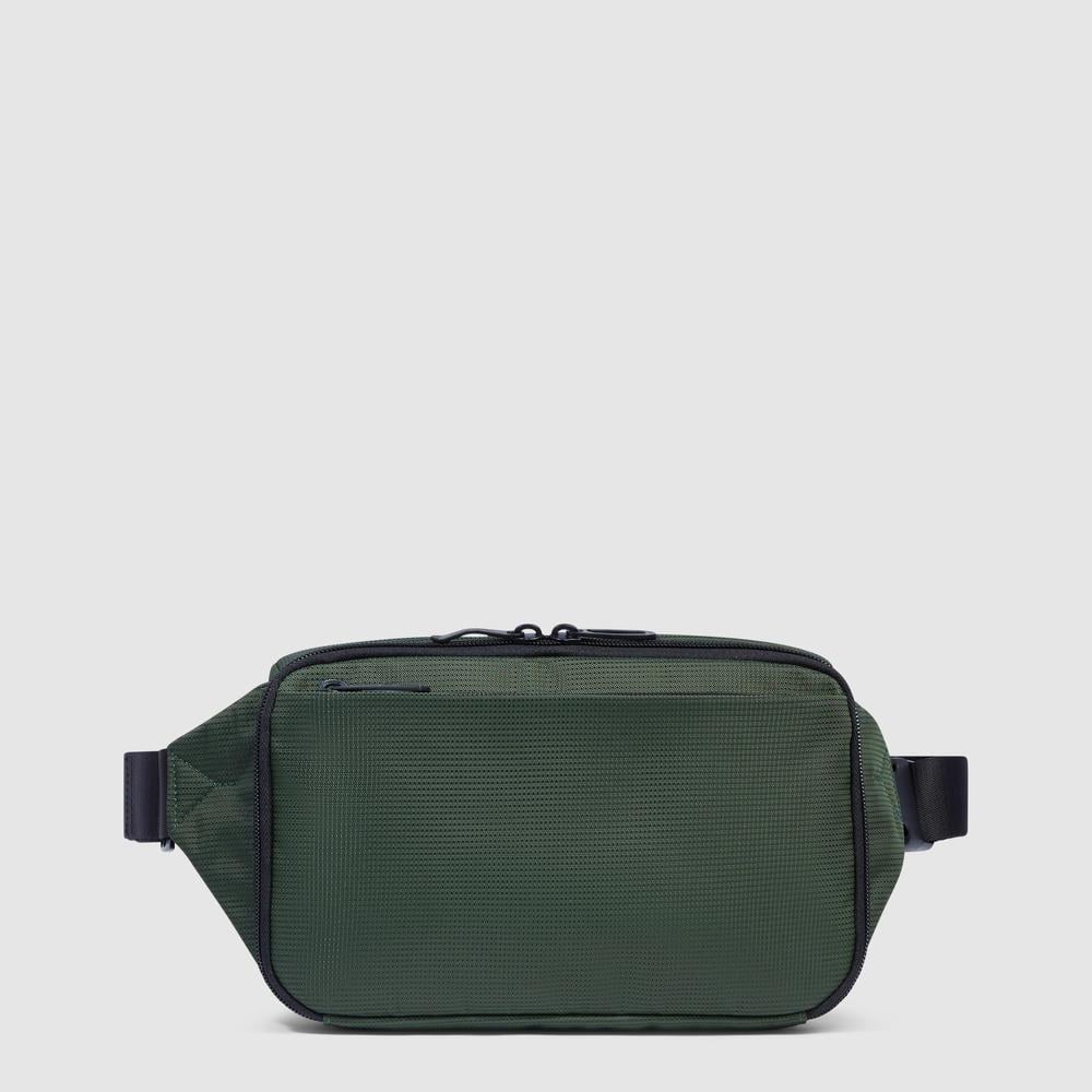 Fanny pack in recycled fabric and bio-sourced material with RFID protection PIQUADRO Green