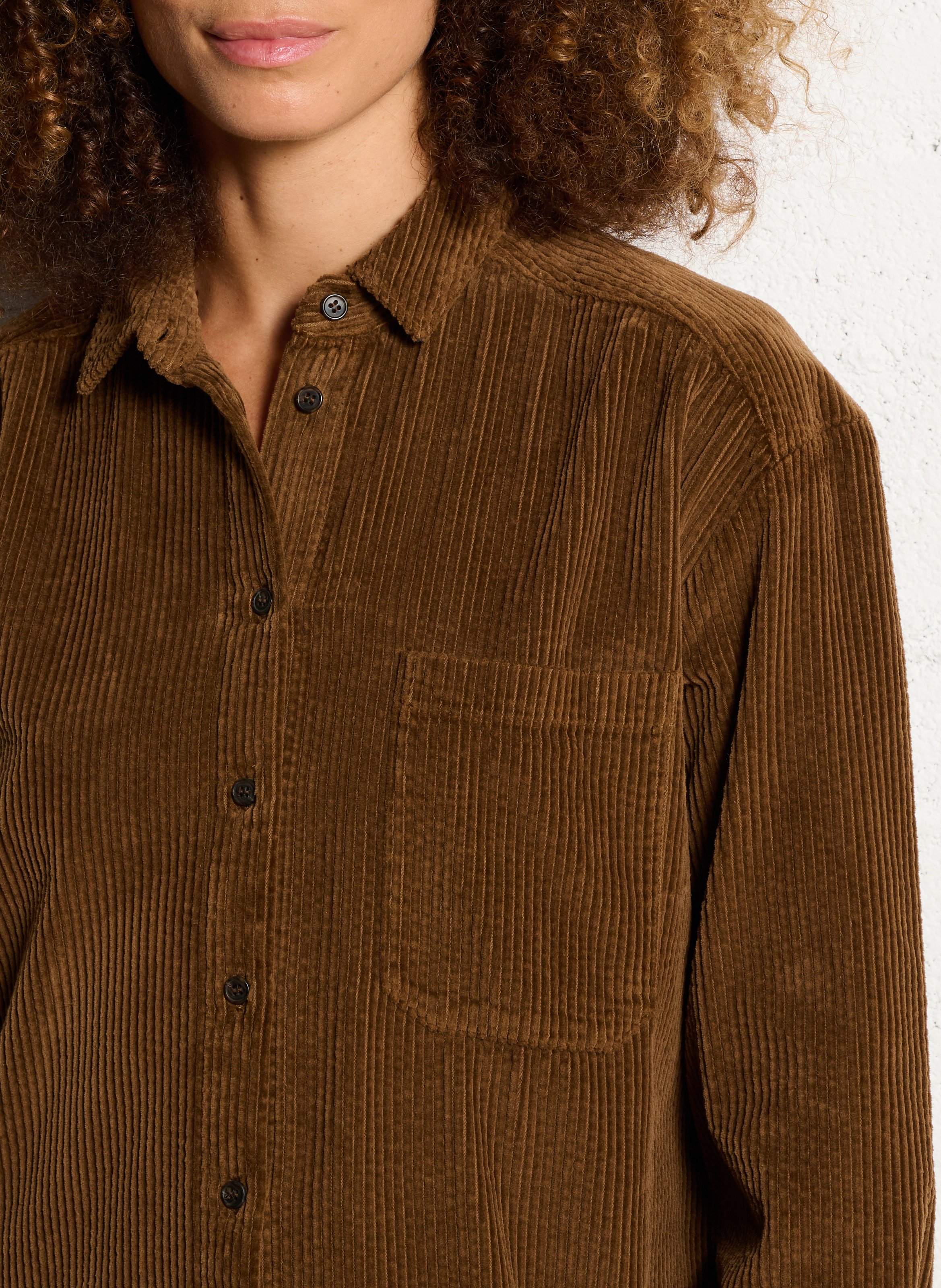 Robe courte chemise en velours côtelé HARTFORD Marron