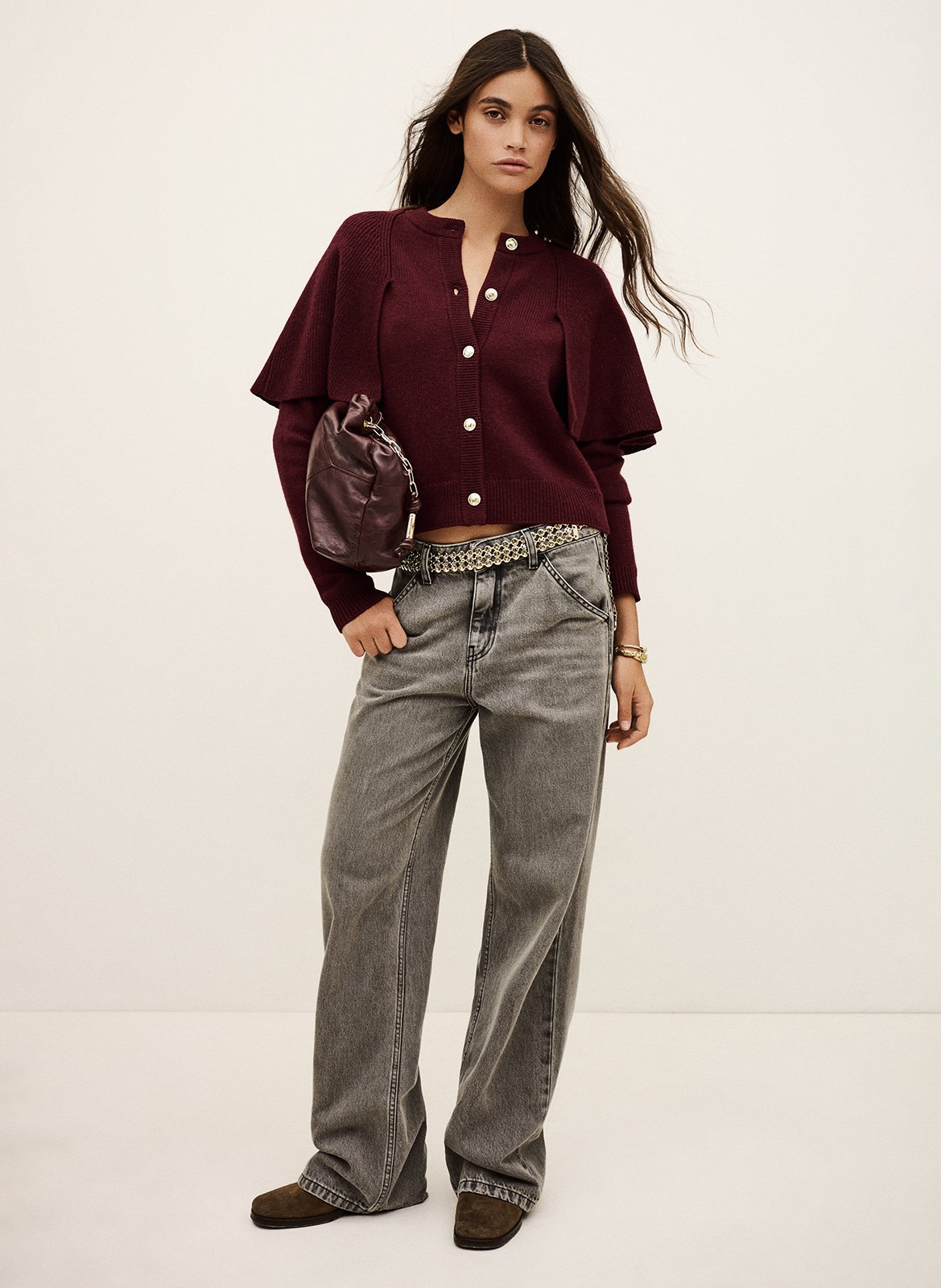 Cardigan boutonné en laine unie BA&SH Prune