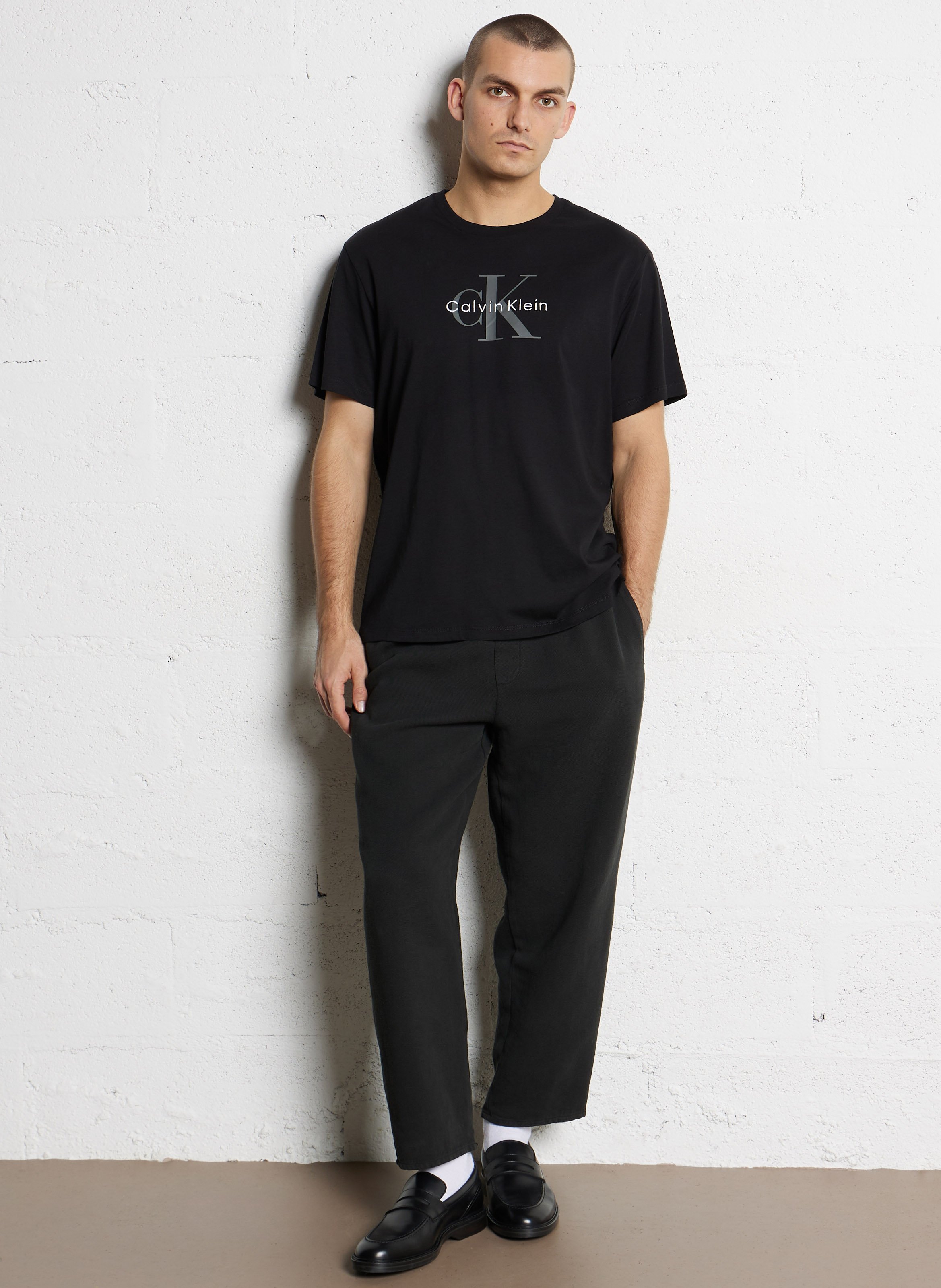 Tee-shirt droit en coton sérigraphié CALVIN KLEIN Noir