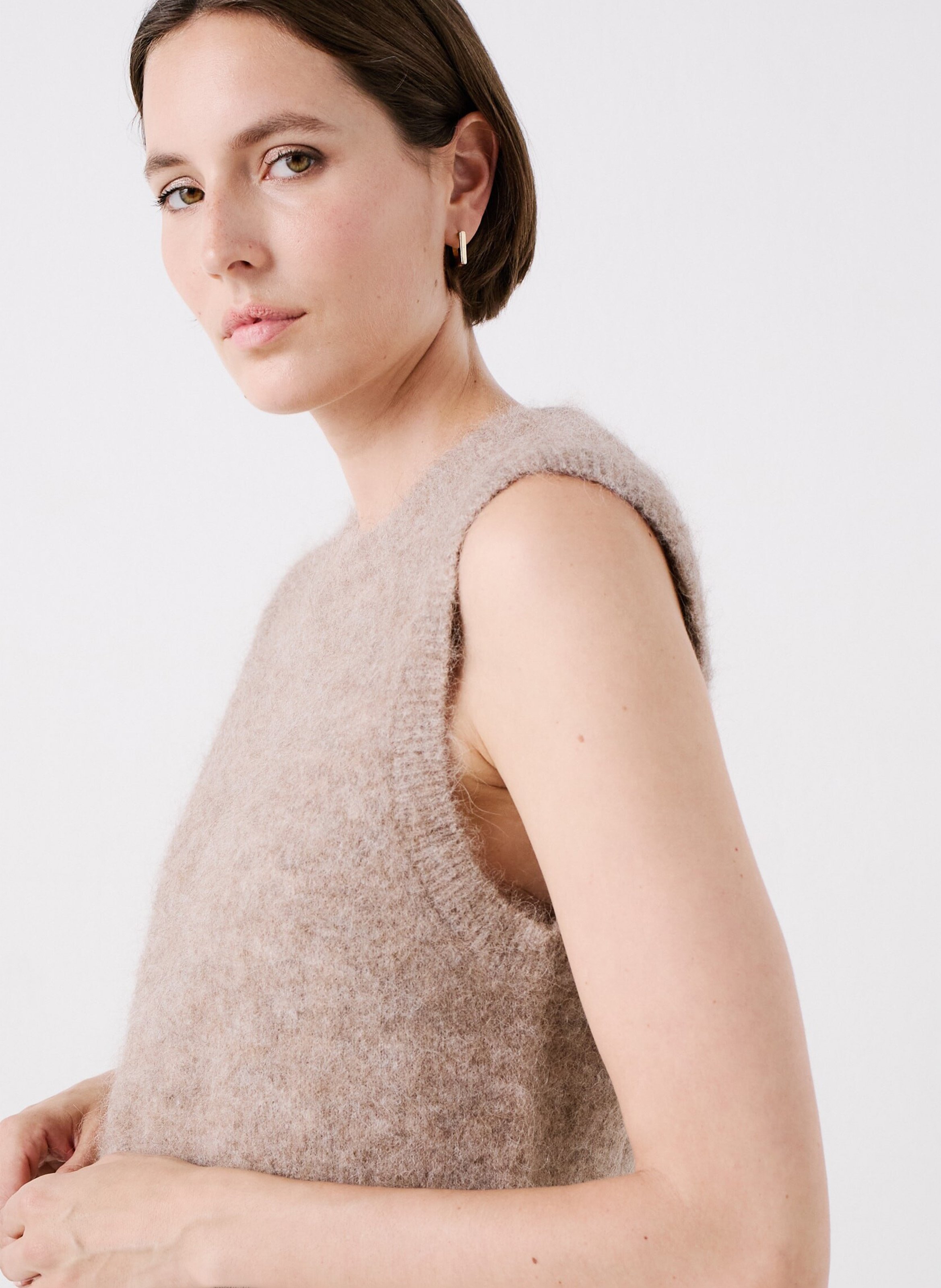 Pull col rond en laine mélangée CAROLL Marron