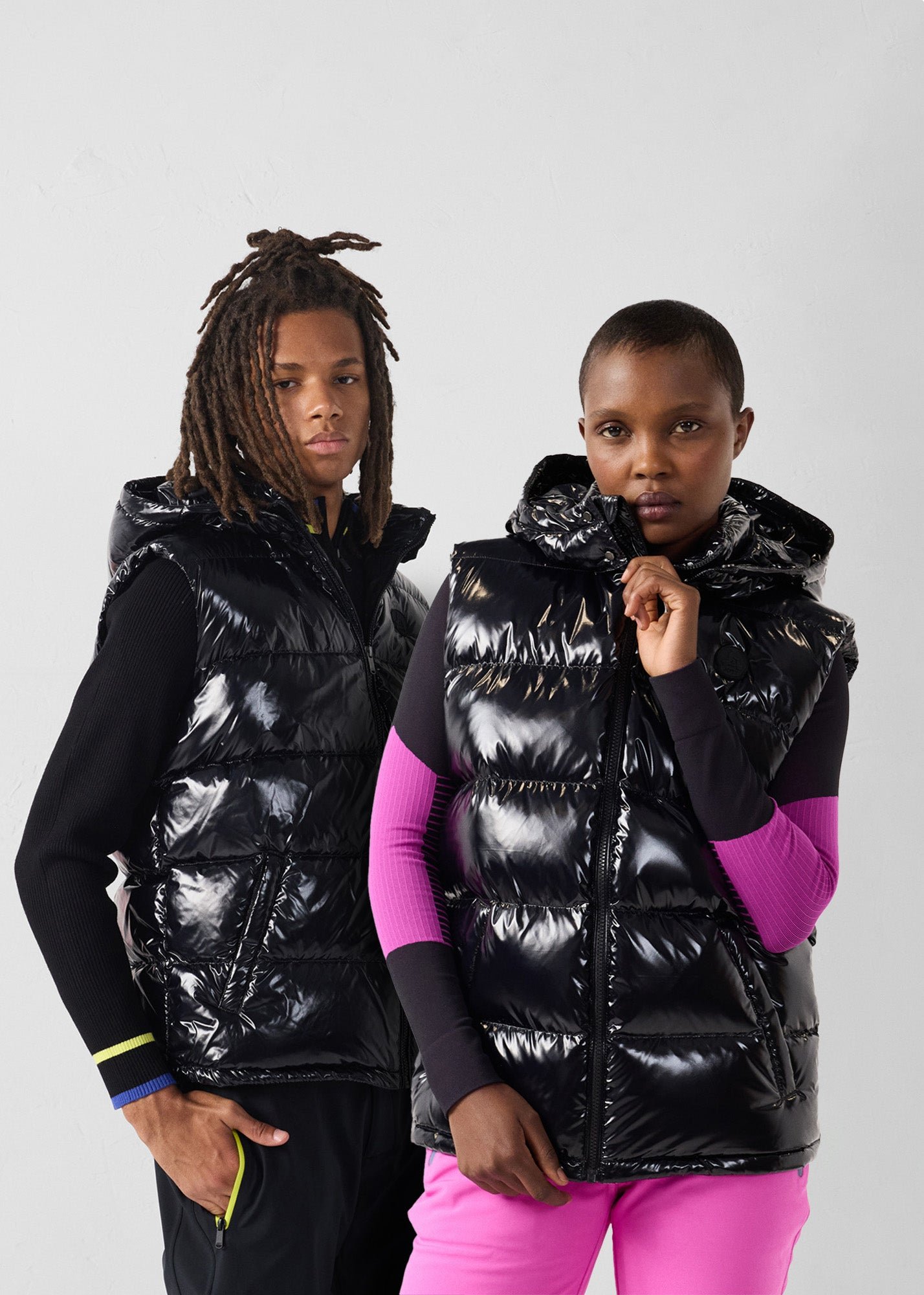 Padded sleeveless down jacket for extreme cold weather. JOTT Black