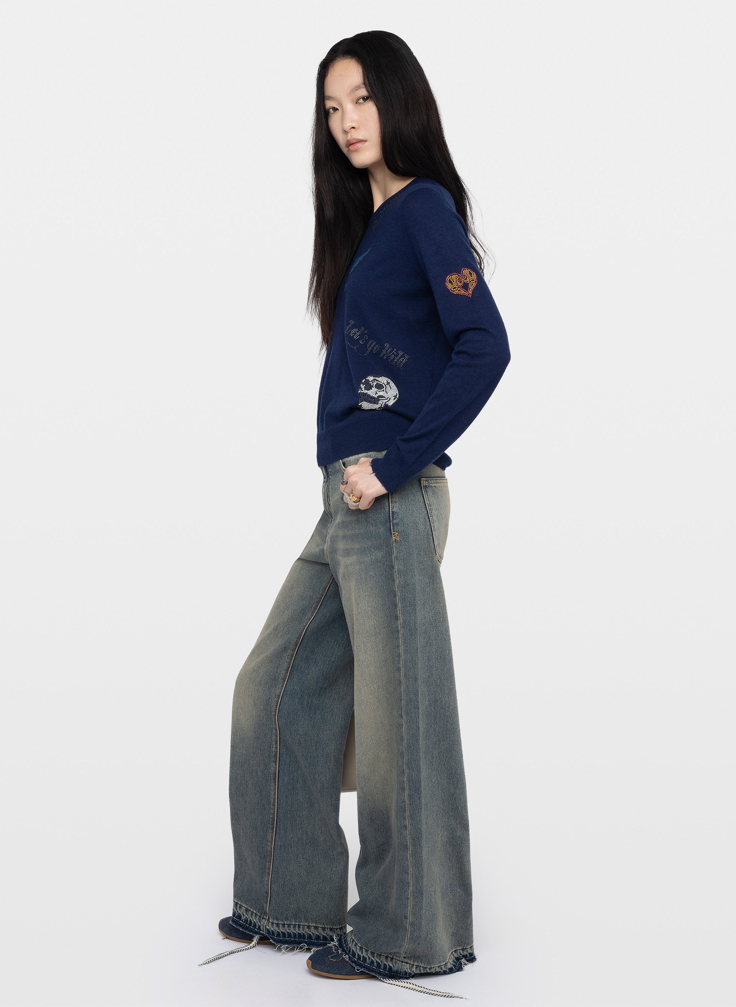 Straight cotton sweater with round neck ZADIG&VOLTAIRE Blue