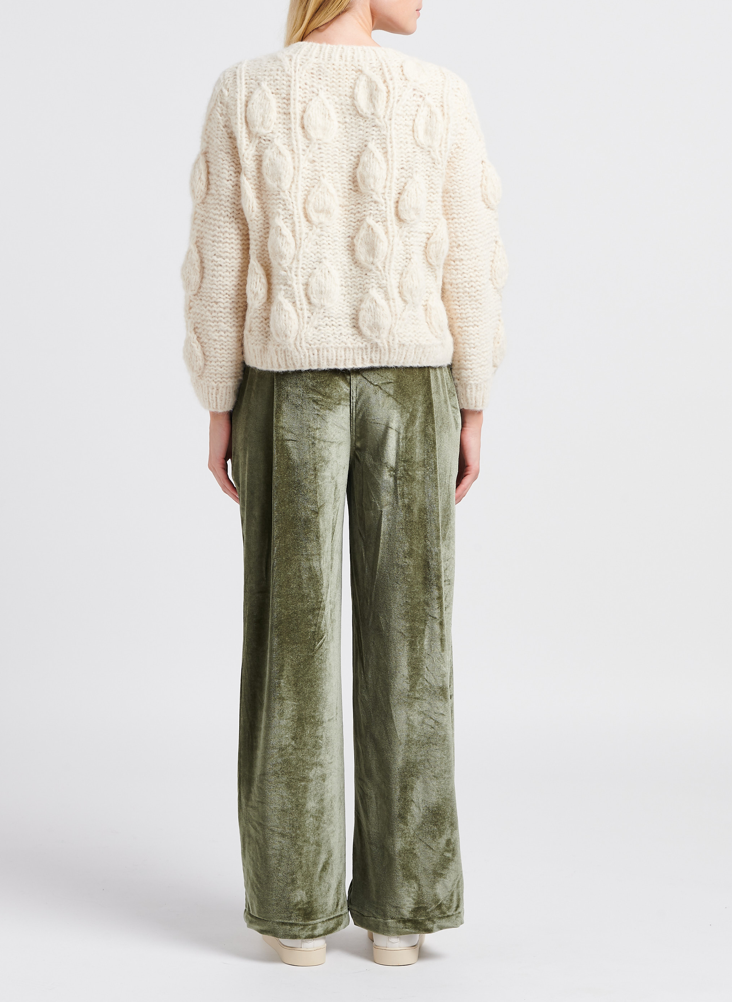 Pantalon large taille haute en velours STELLA PARDO Vert