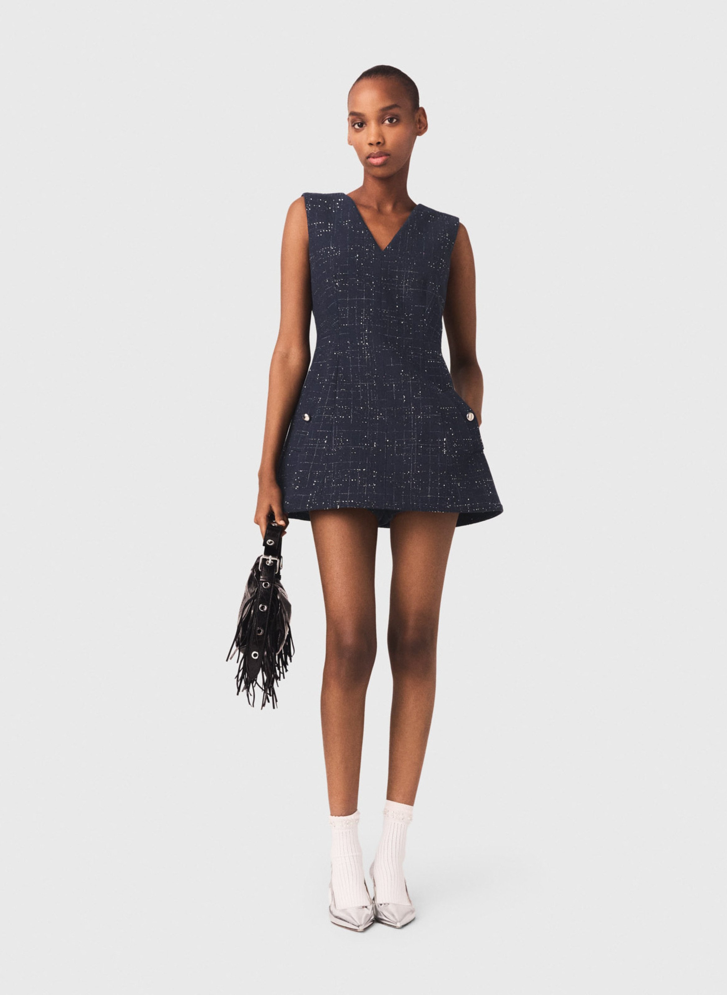 <p>Playsuit met V-hals in tweed</p> MAJE Blauw