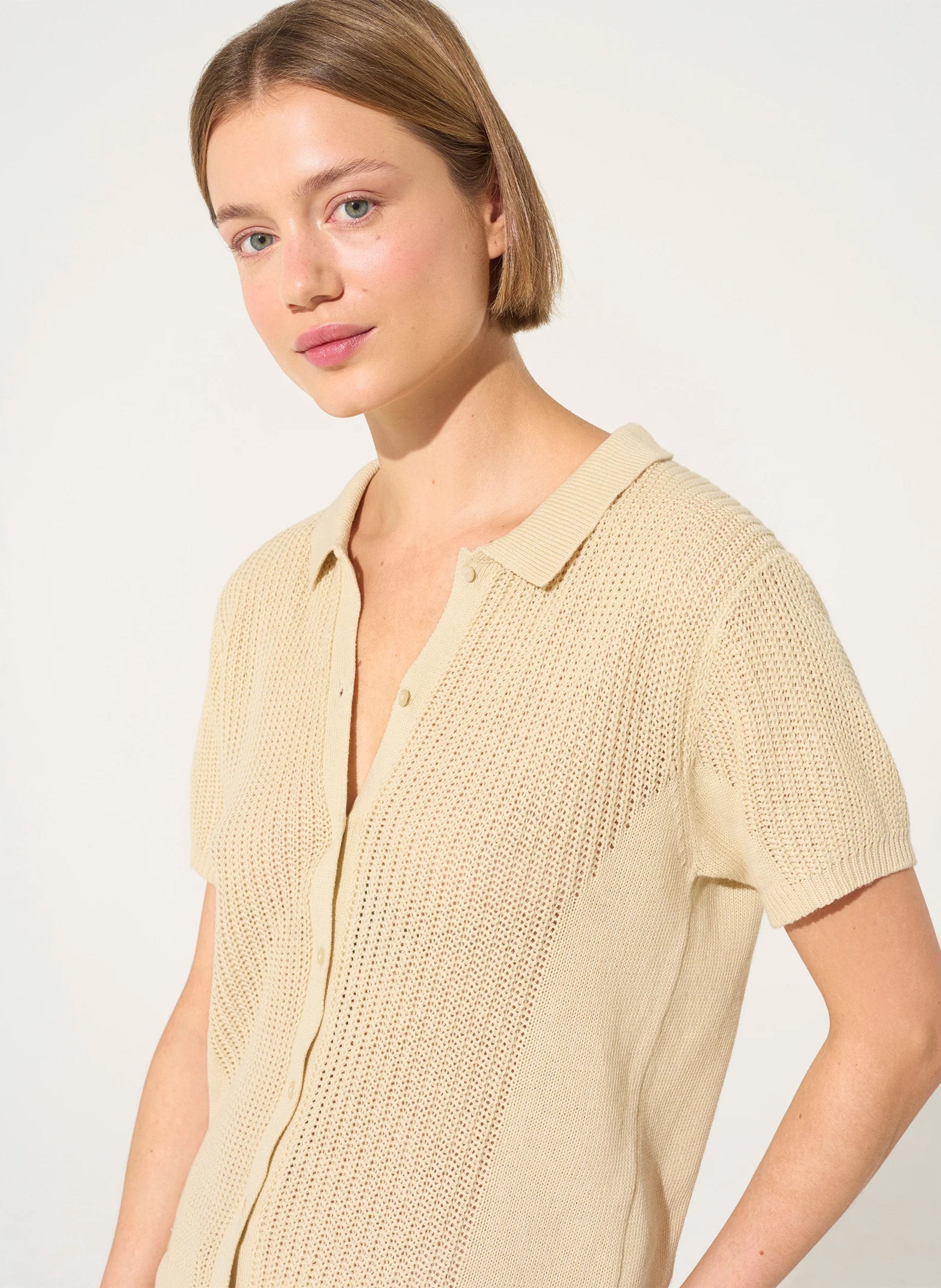 Polo en coton et en lin mélangés ACOTE Blanc