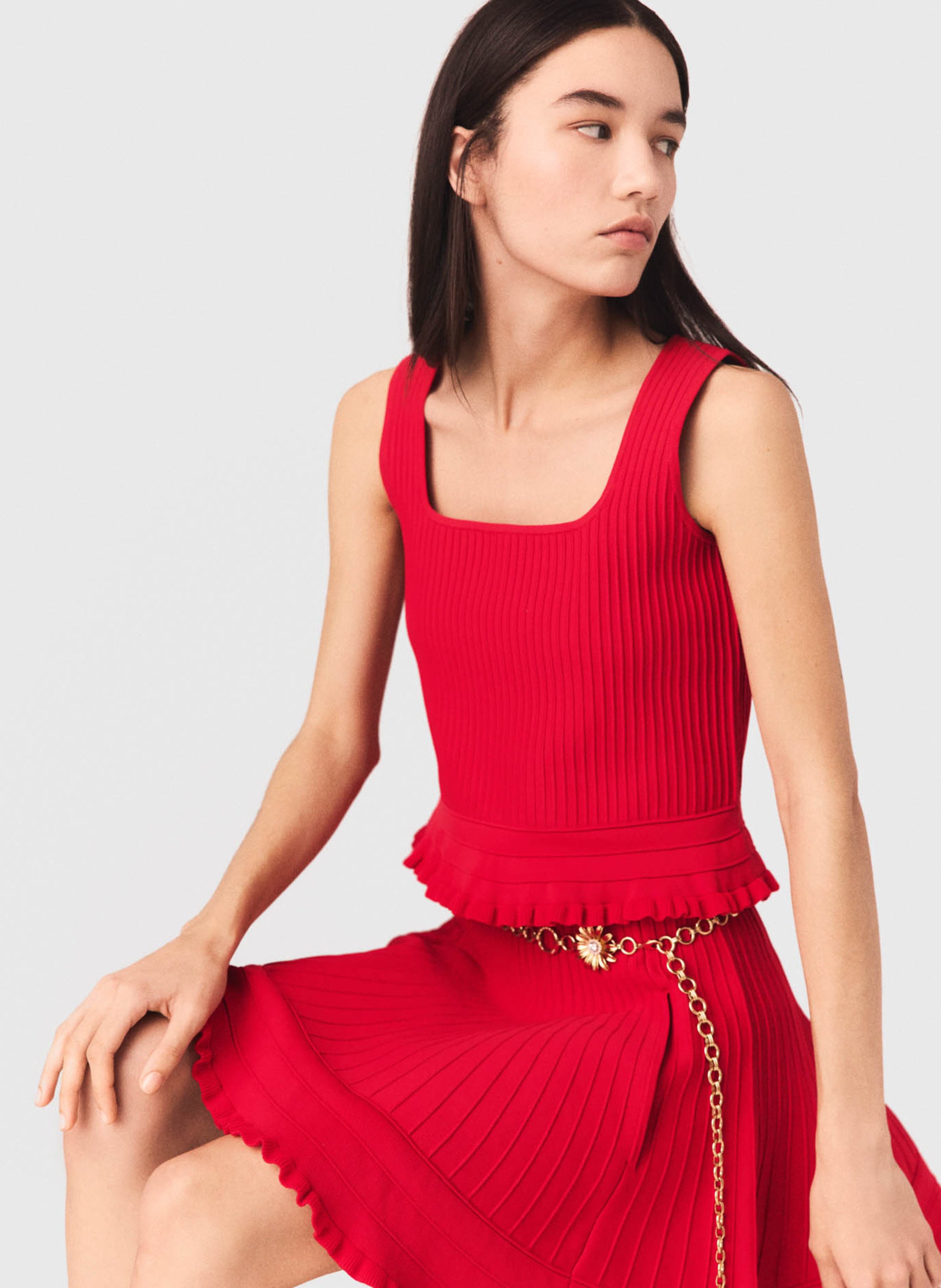 Rechte geribbelde top met vierkante hals MAJE Rood