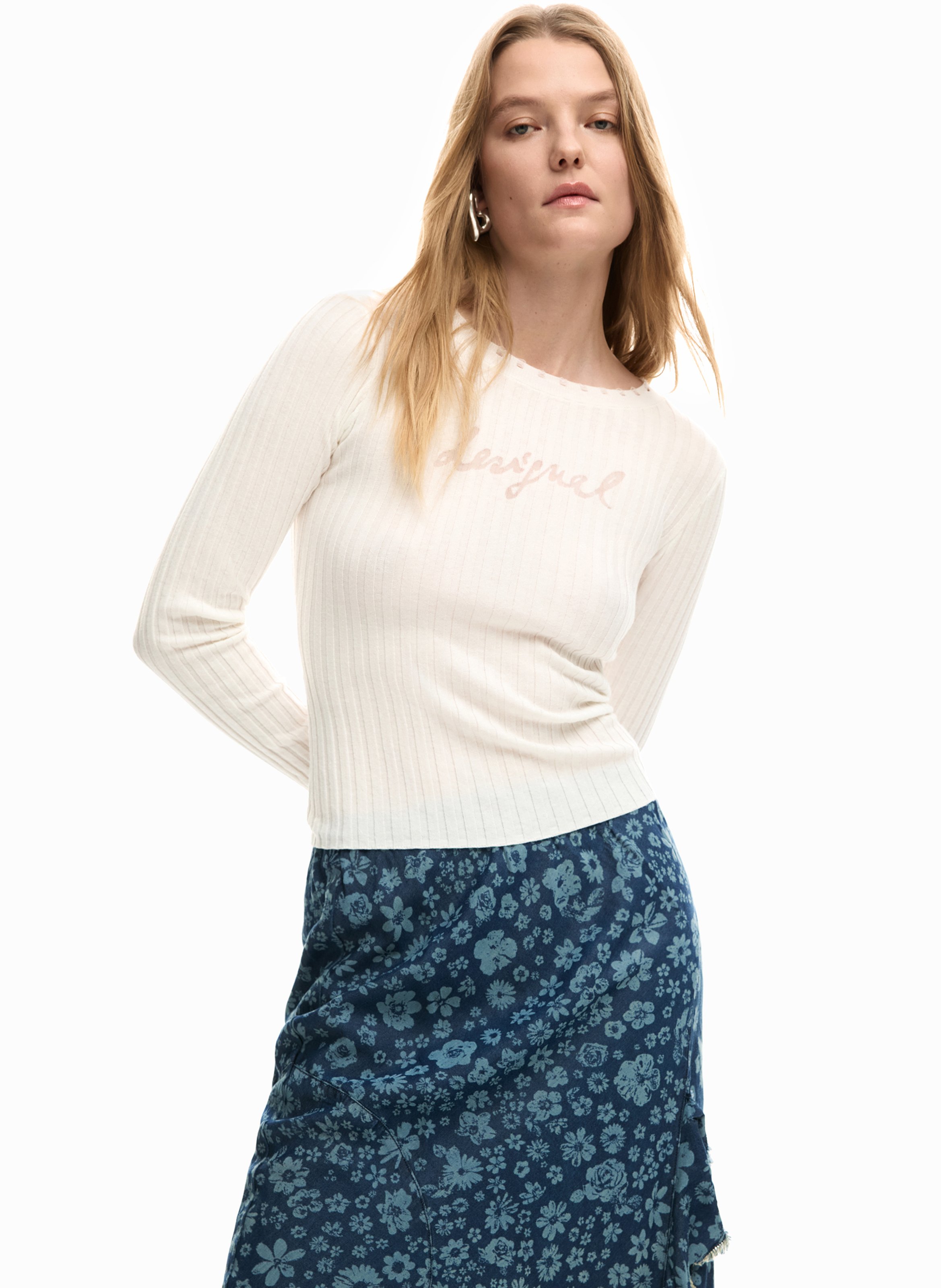 Jupe midi à imprimé fleuri  DESIGUAL Bleu