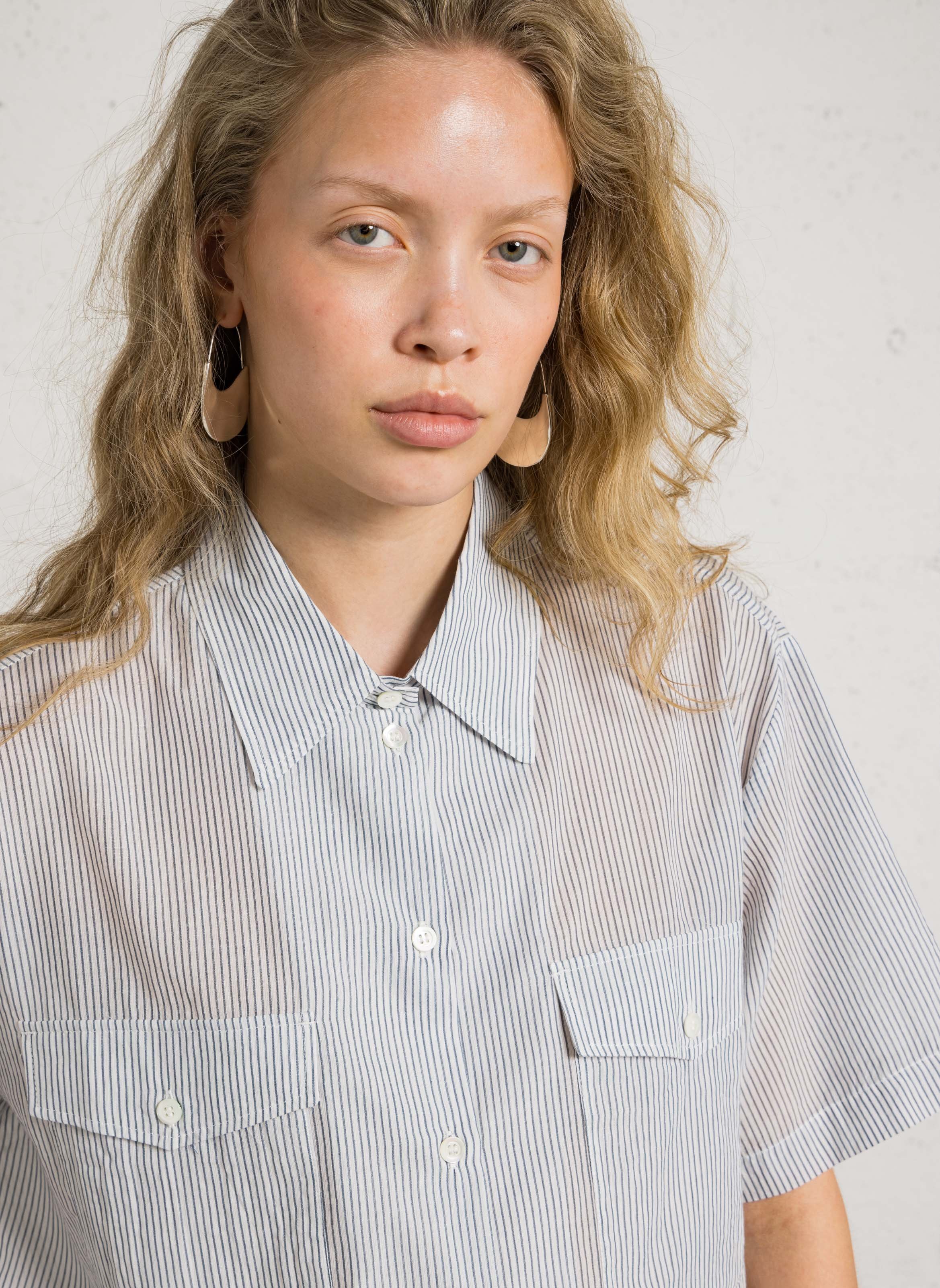 Boxy striped shirt with classic collar in cotton MASSCOB Blue