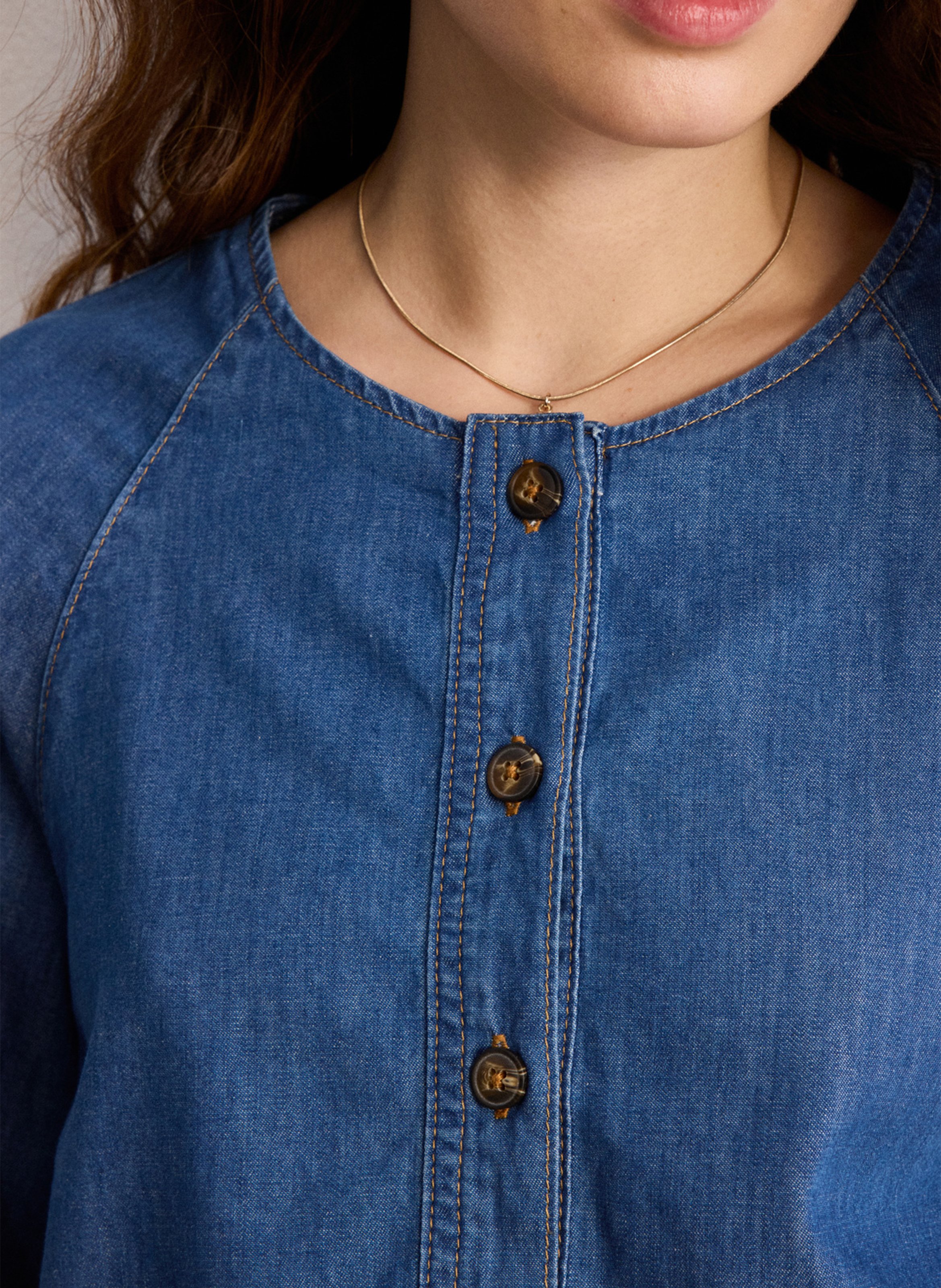 Straight cotton round-neck blouse PABLO Blue