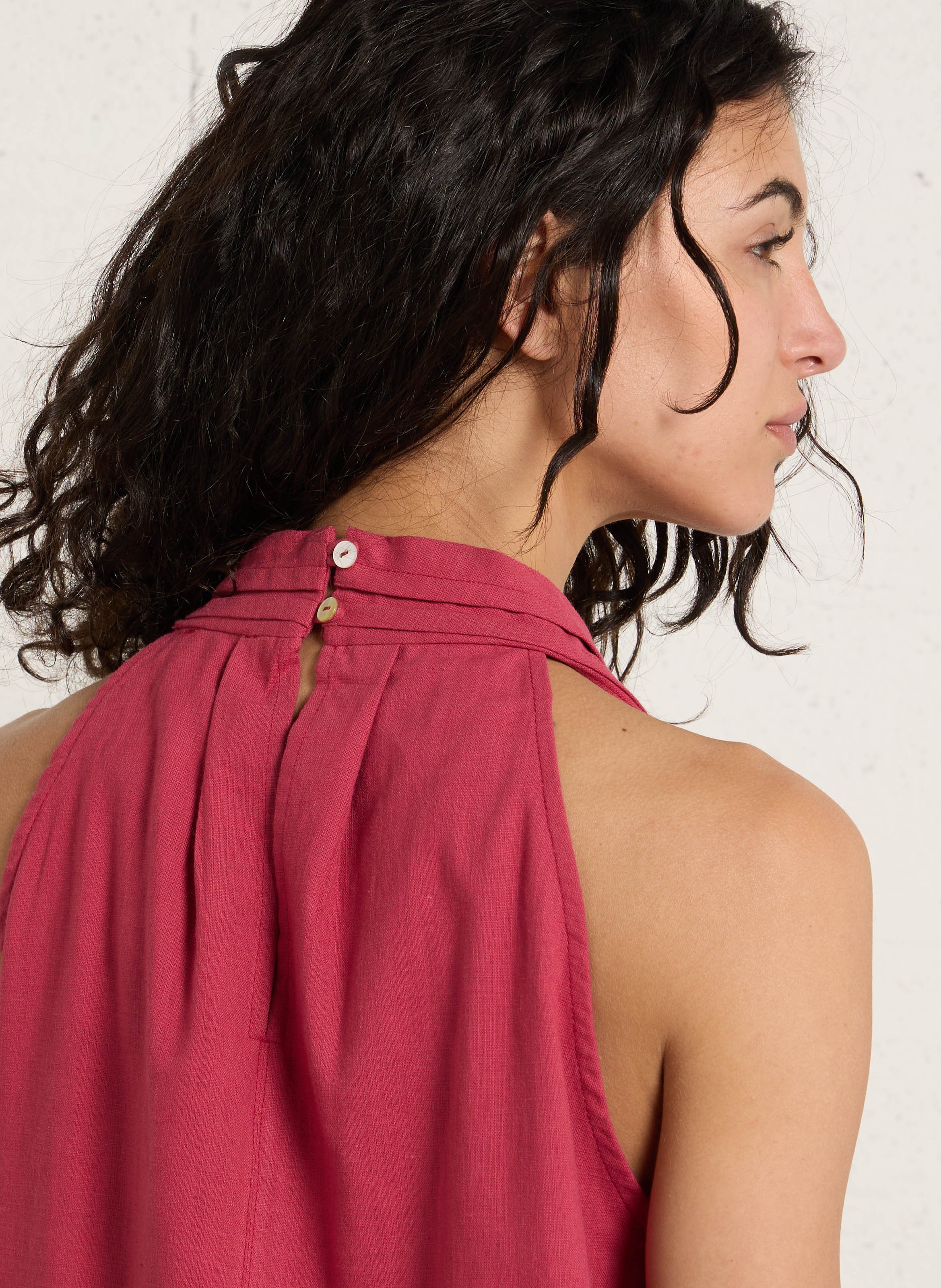 Robe courte à détail dentelle en lin mélangé SEE U SOON Violet