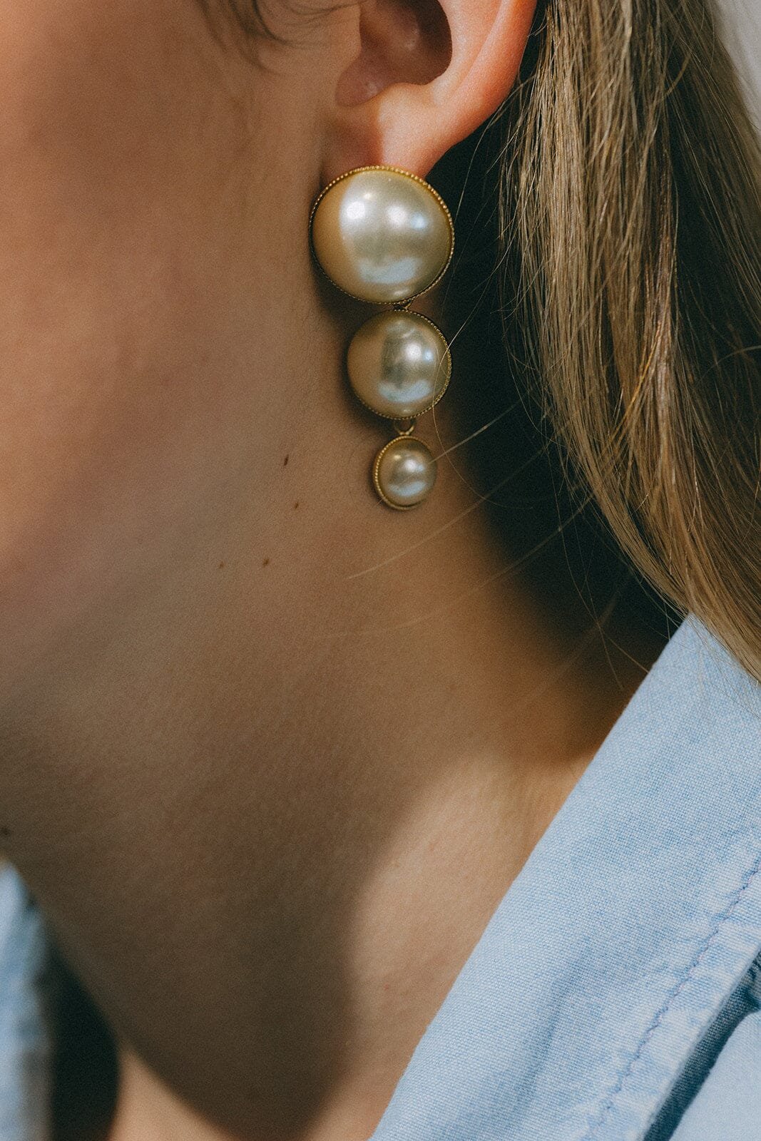 Dangling silver-plated pearl stud earrings MONSIEUR SIMONE Golden